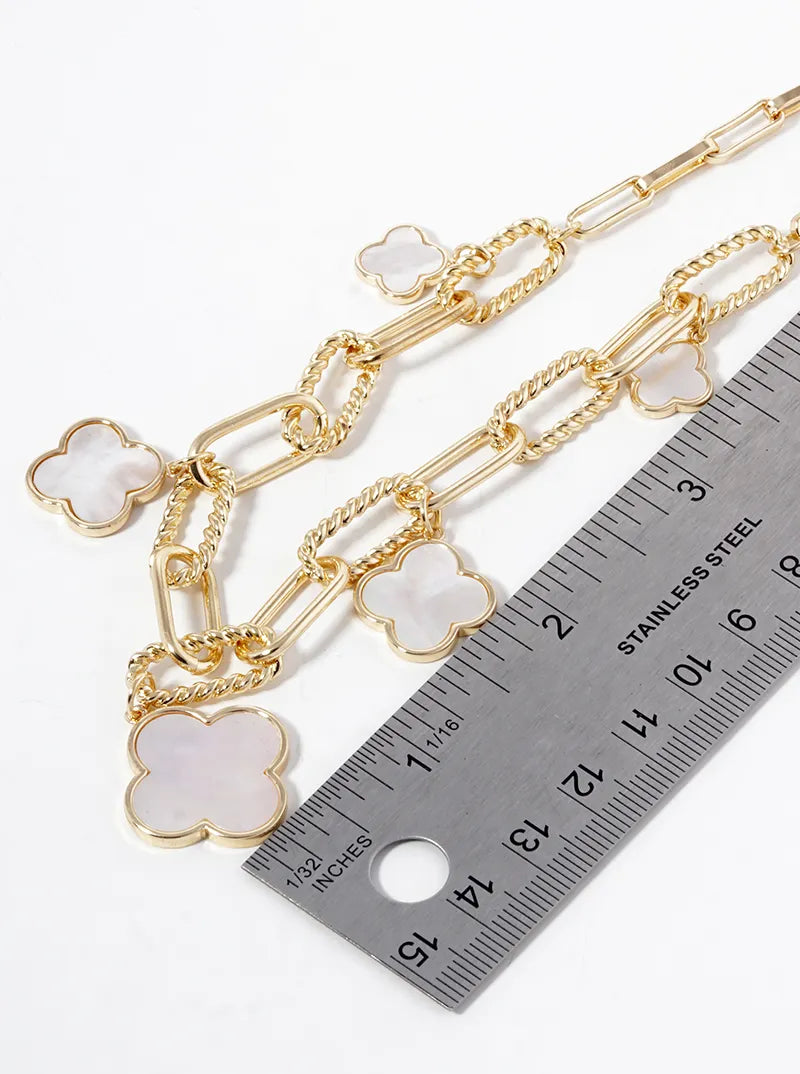 18K Gold Dipped Five Graduated Semi-Precious Quatrefoil Pendant Link Chain Necklace