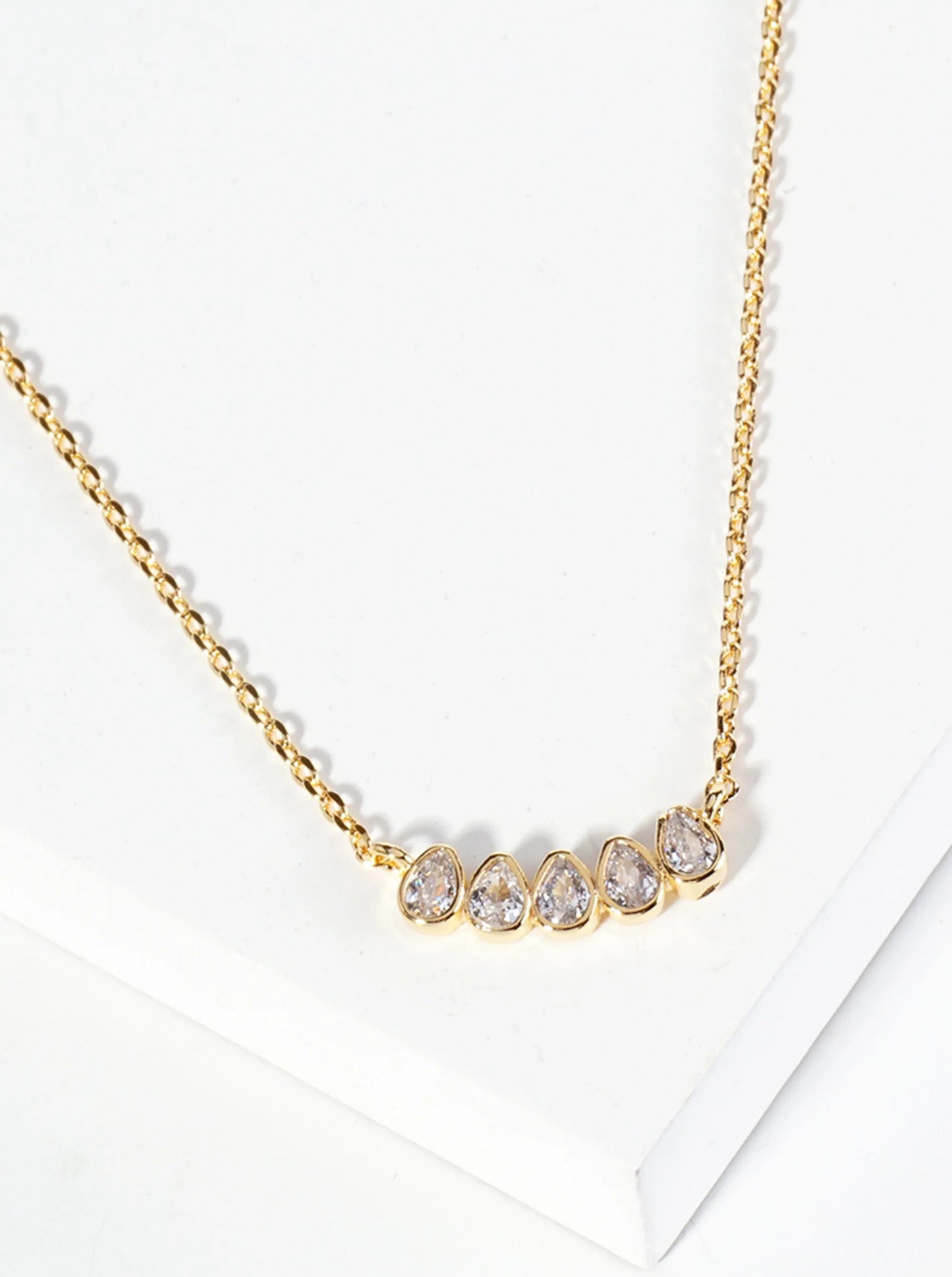 18K Gold Dipped Five Oval CZ Stone Pendant Necklace