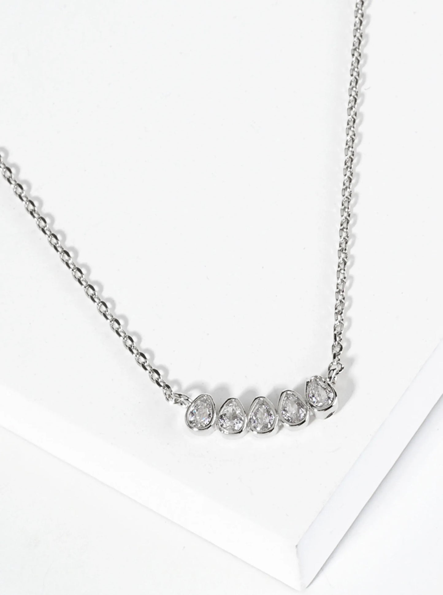18K Gold Dipped Five Oval CZ Stone Pendant Necklace