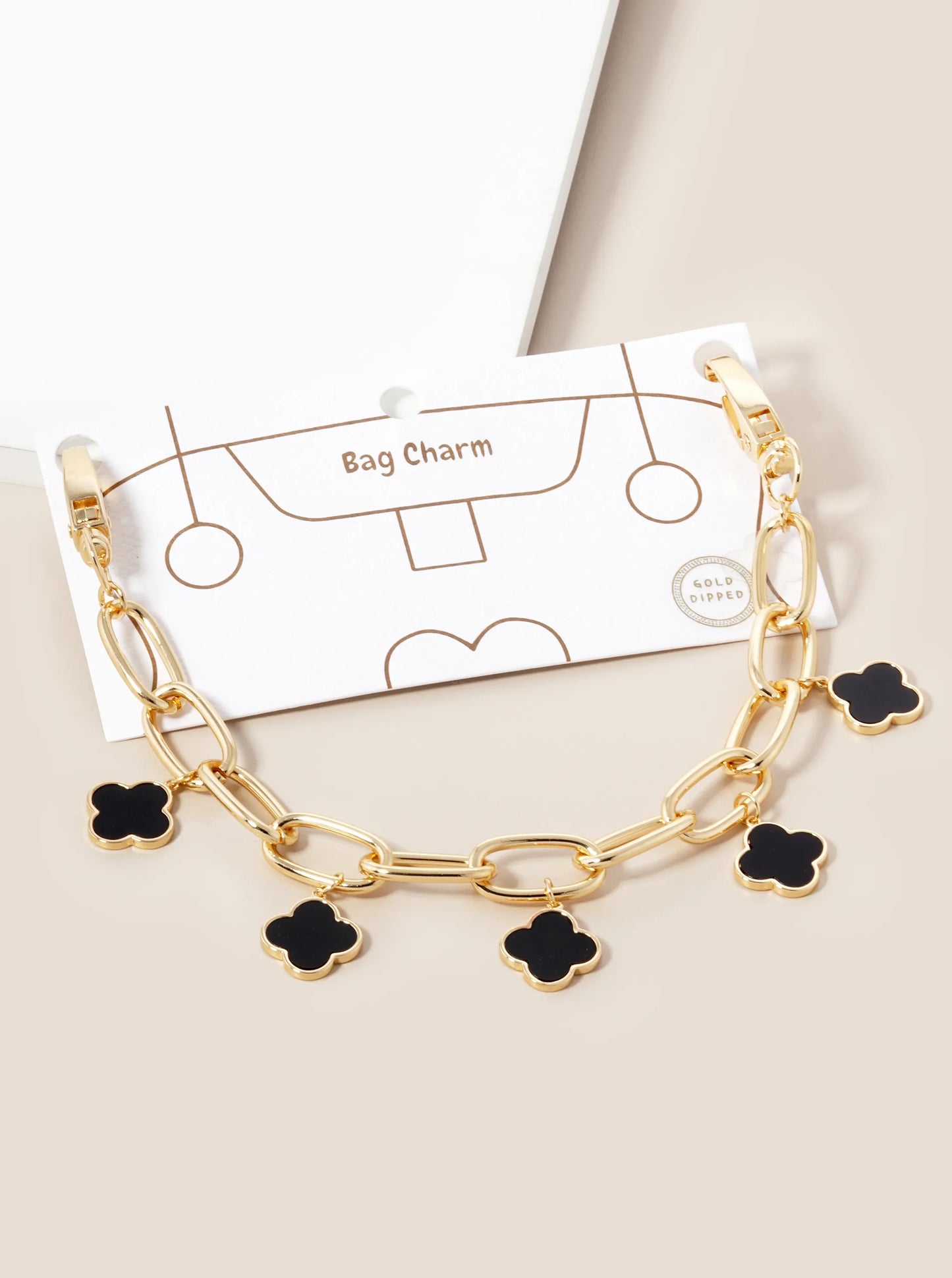 18K Gold Dipped Five Quatrefoil Bag Charm 20mm Chain