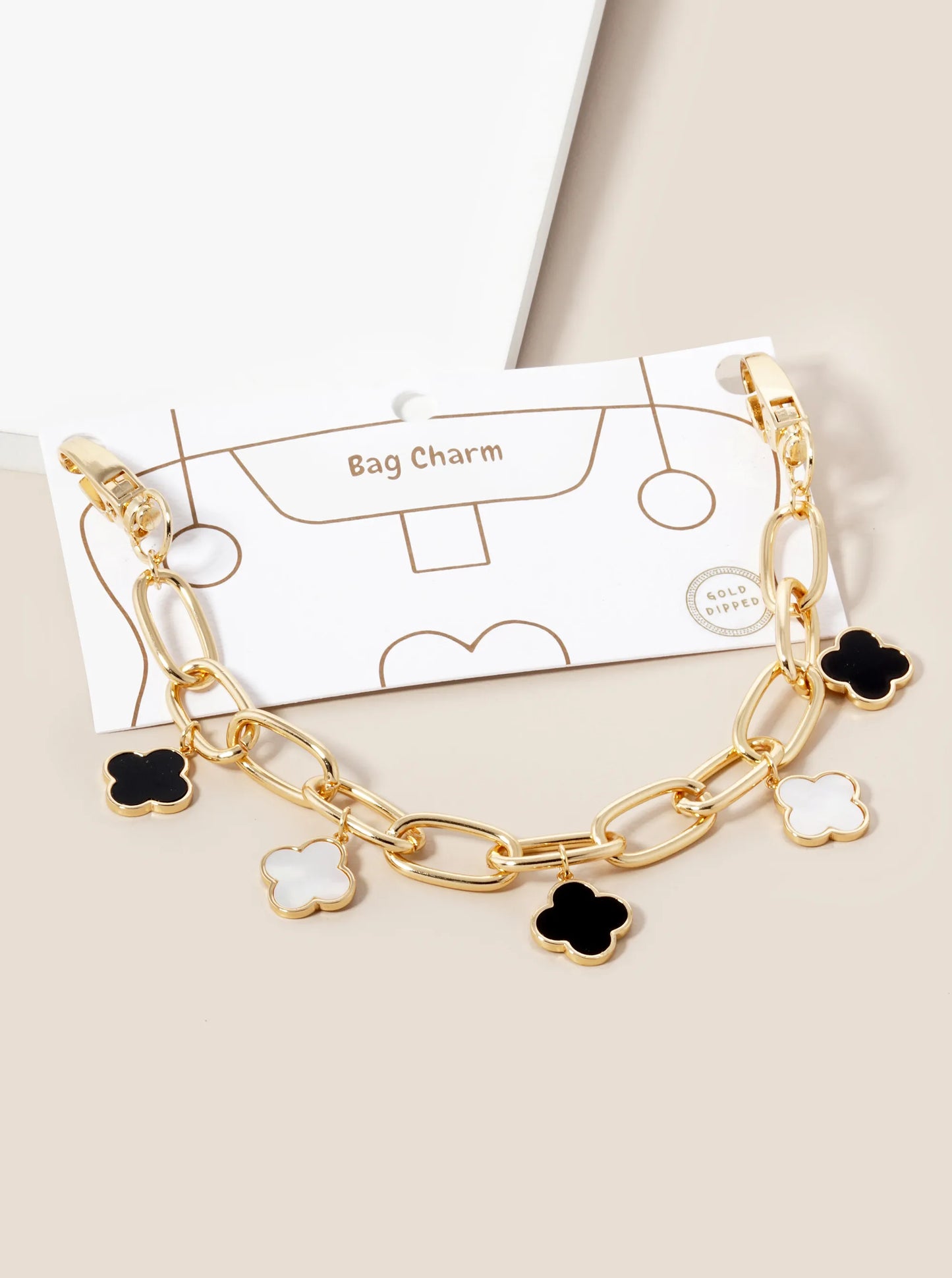 18K Gold Dipped Five Quatrefoil Bag Charm 20mm Chain