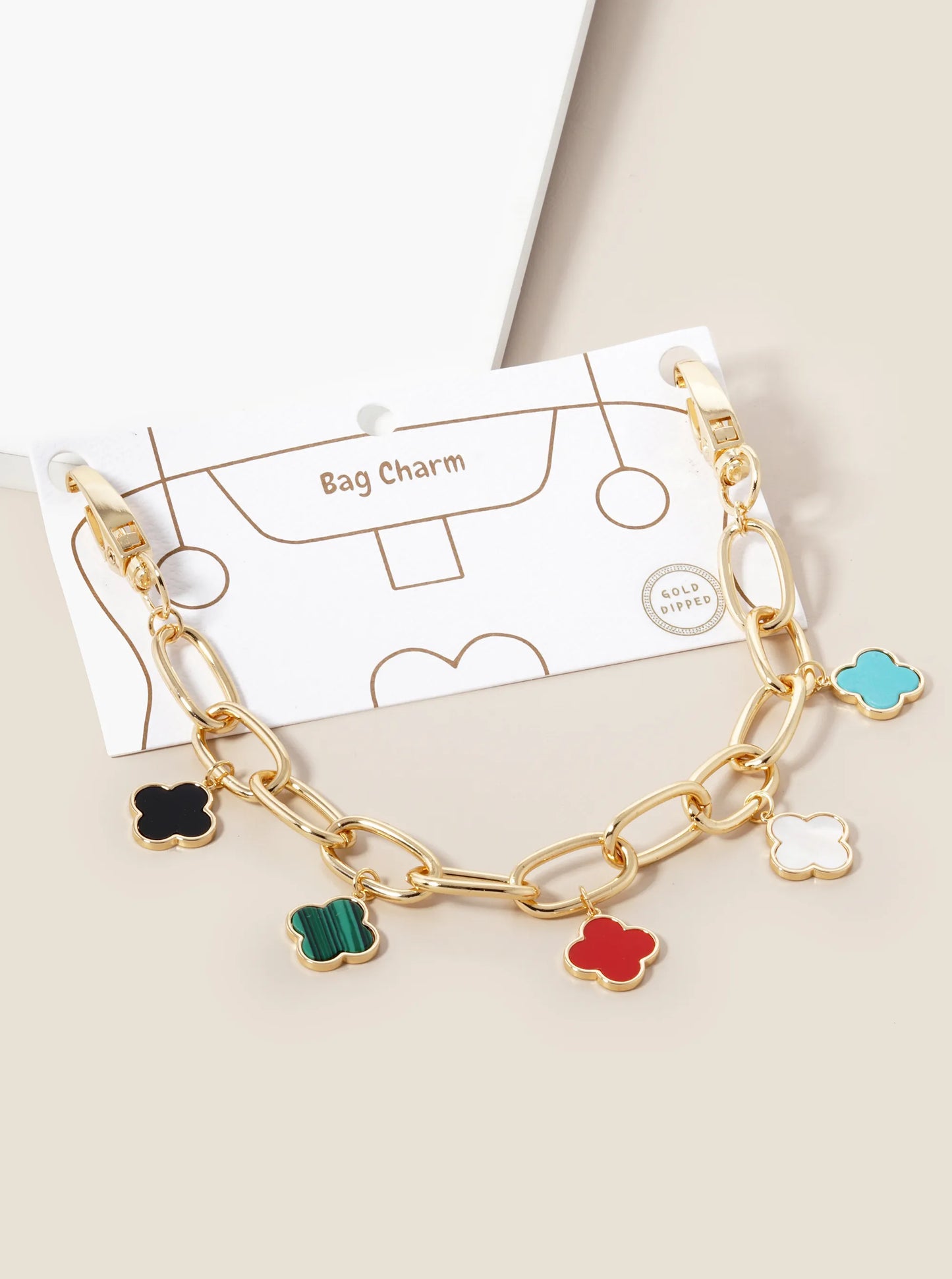 18K Gold Dipped Five Quatrefoil Bag Charm 20mm Chain