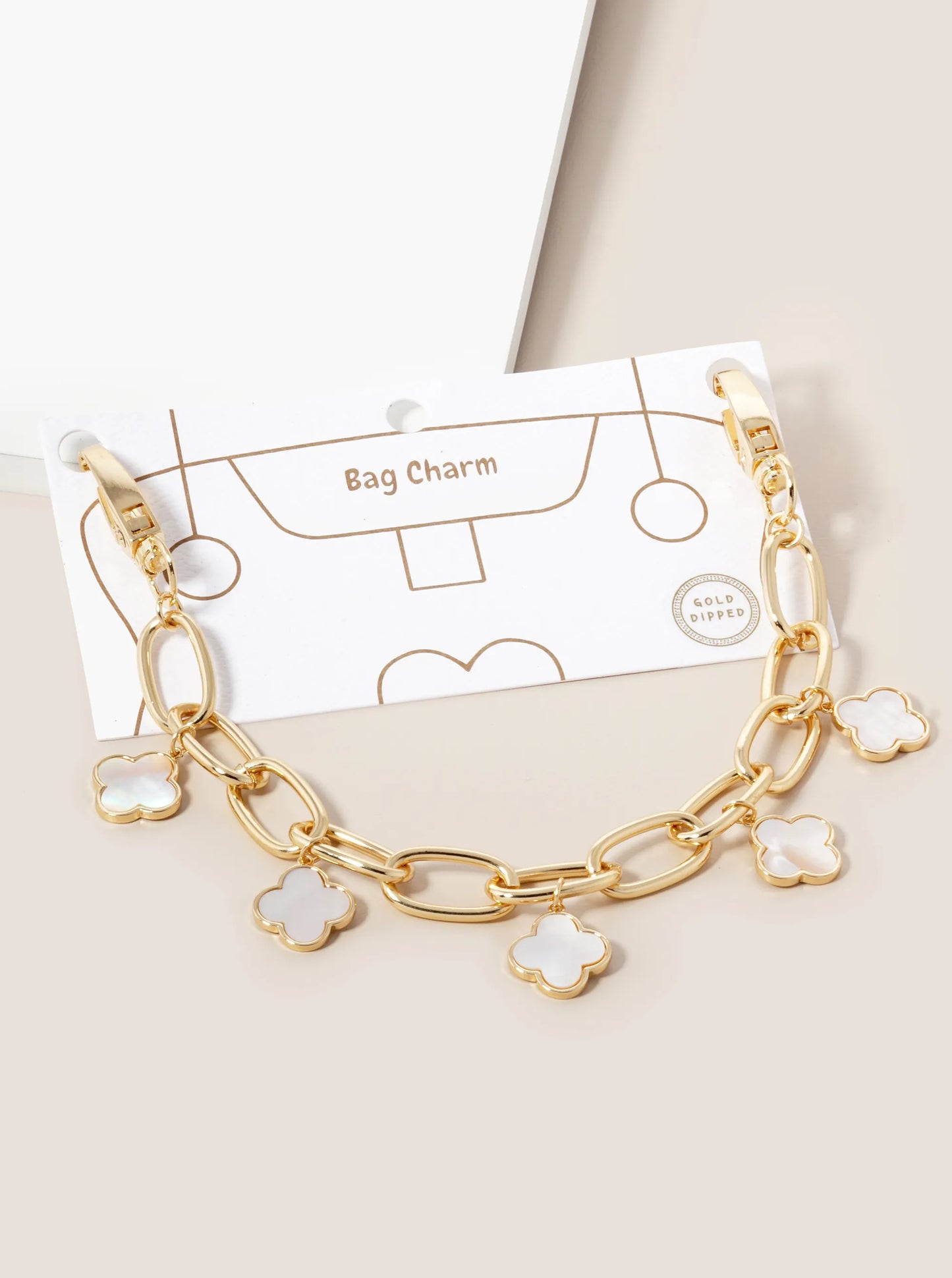 18K Gold Dipped Five Quatrefoil Bag Charm 20mm Chain