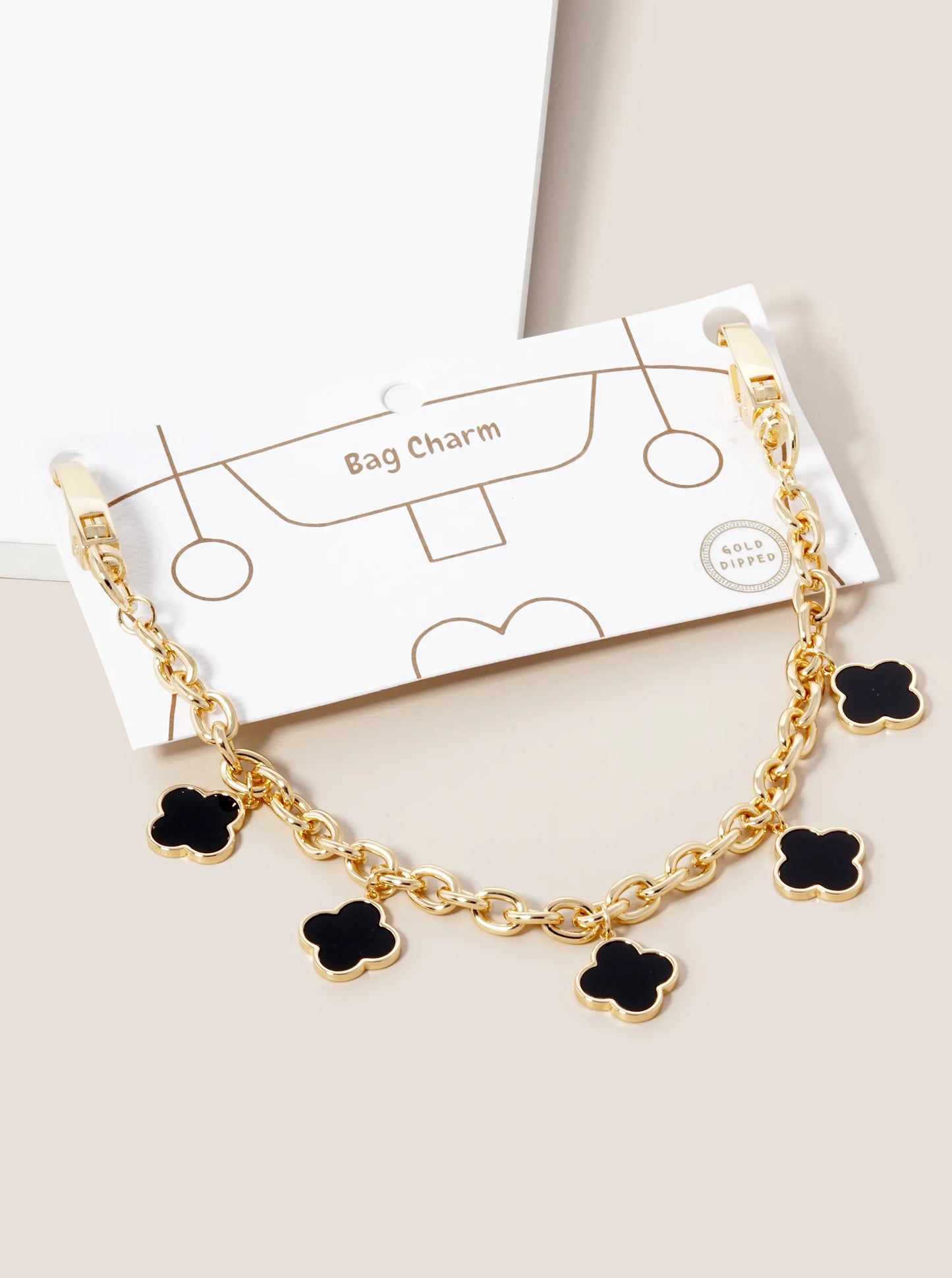 18K Gold Dipped Five Quatrefoil Bag Charm Chain