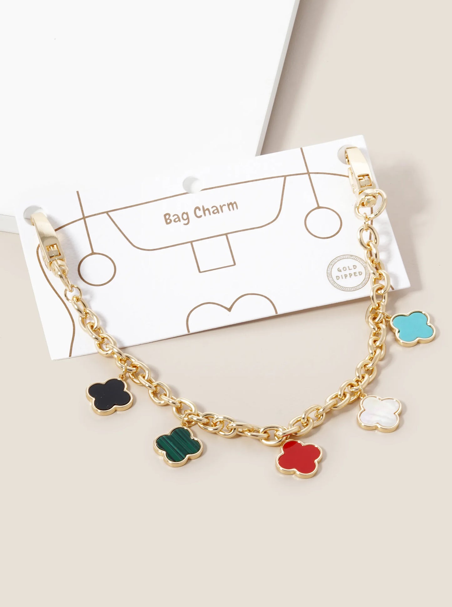 18K Gold Dipped Five Quatrefoil Bag Charm Chain