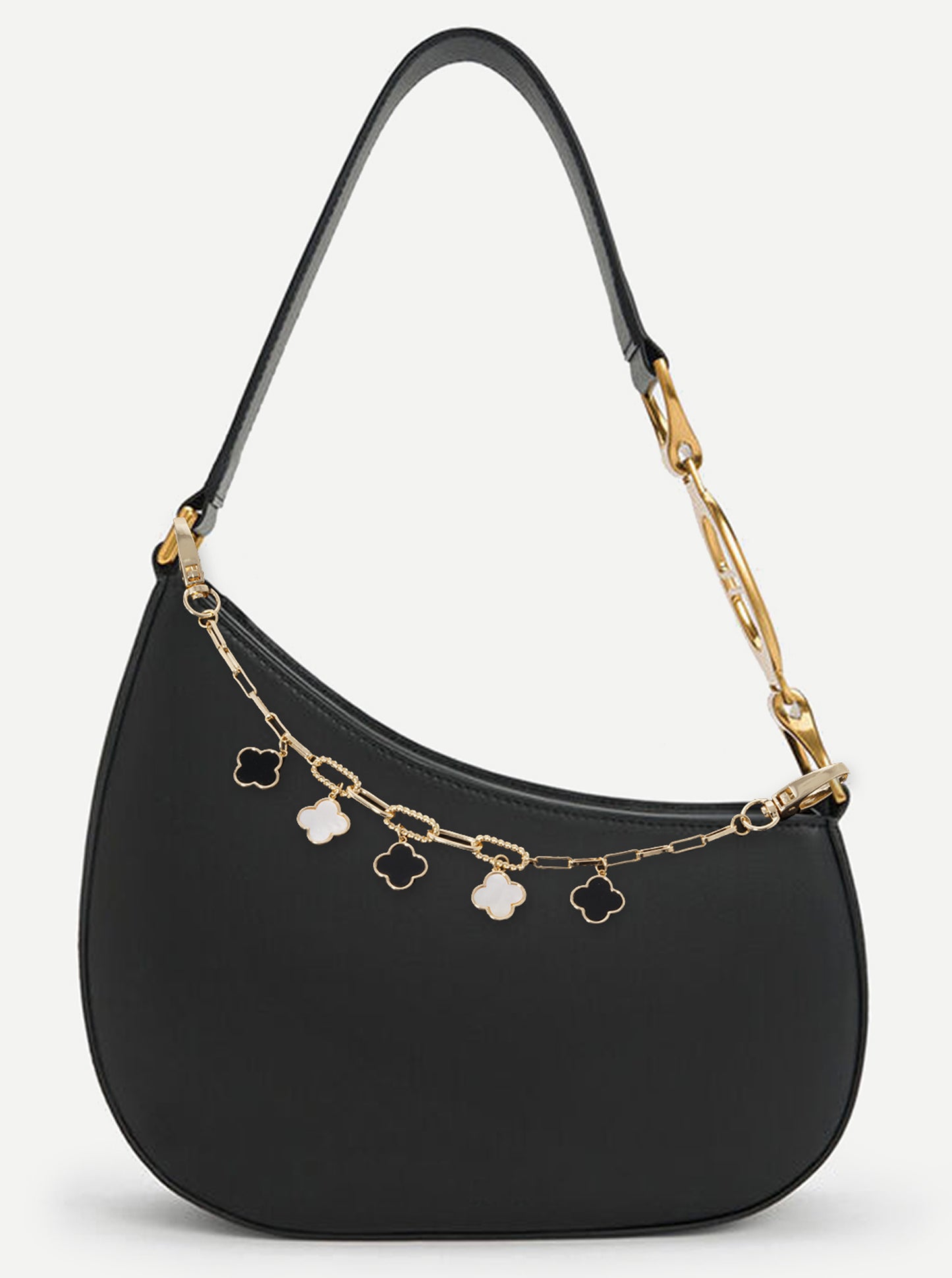18K Gold Dipped Five Quatrefoil Bag Charm Rectangle Link Chain