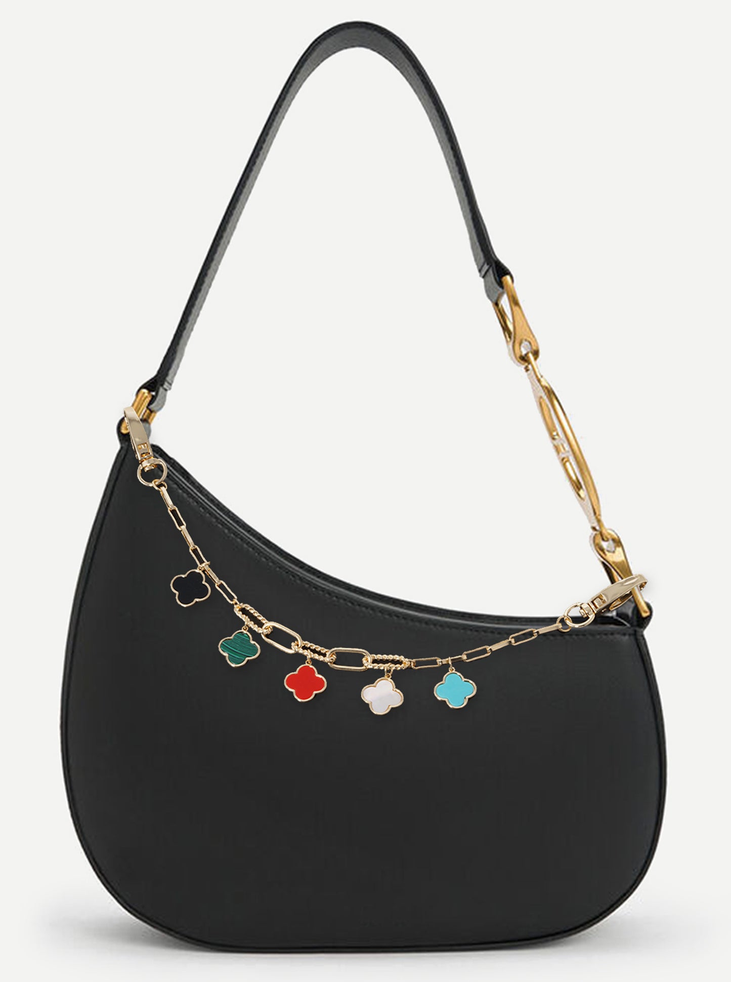 18K Gold Dipped Five Quatrefoil Bag Charm Rectangle Link Chain