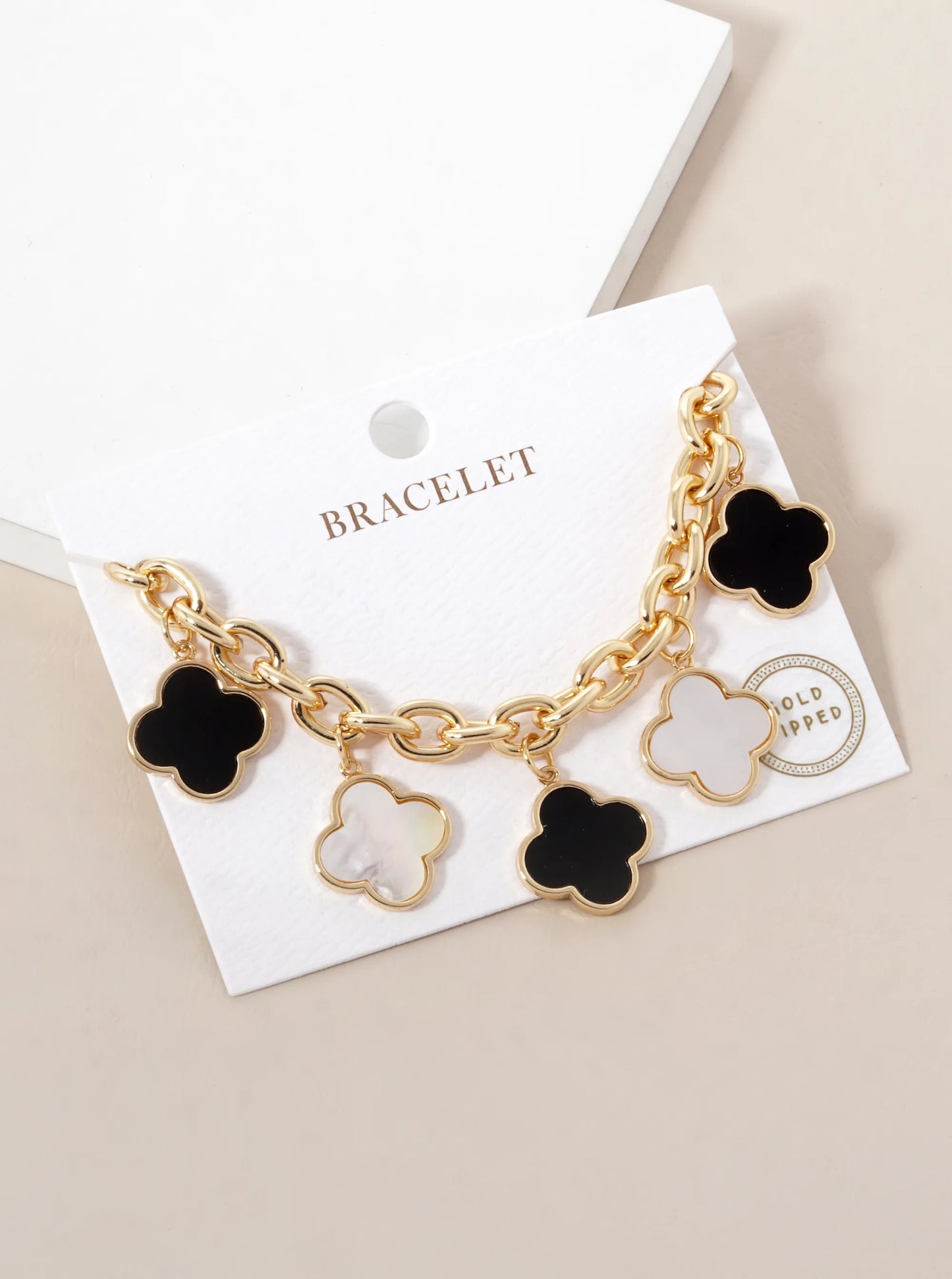 18K Gold Dipped Five Quatrefoil Charms Link Chain Bracelet