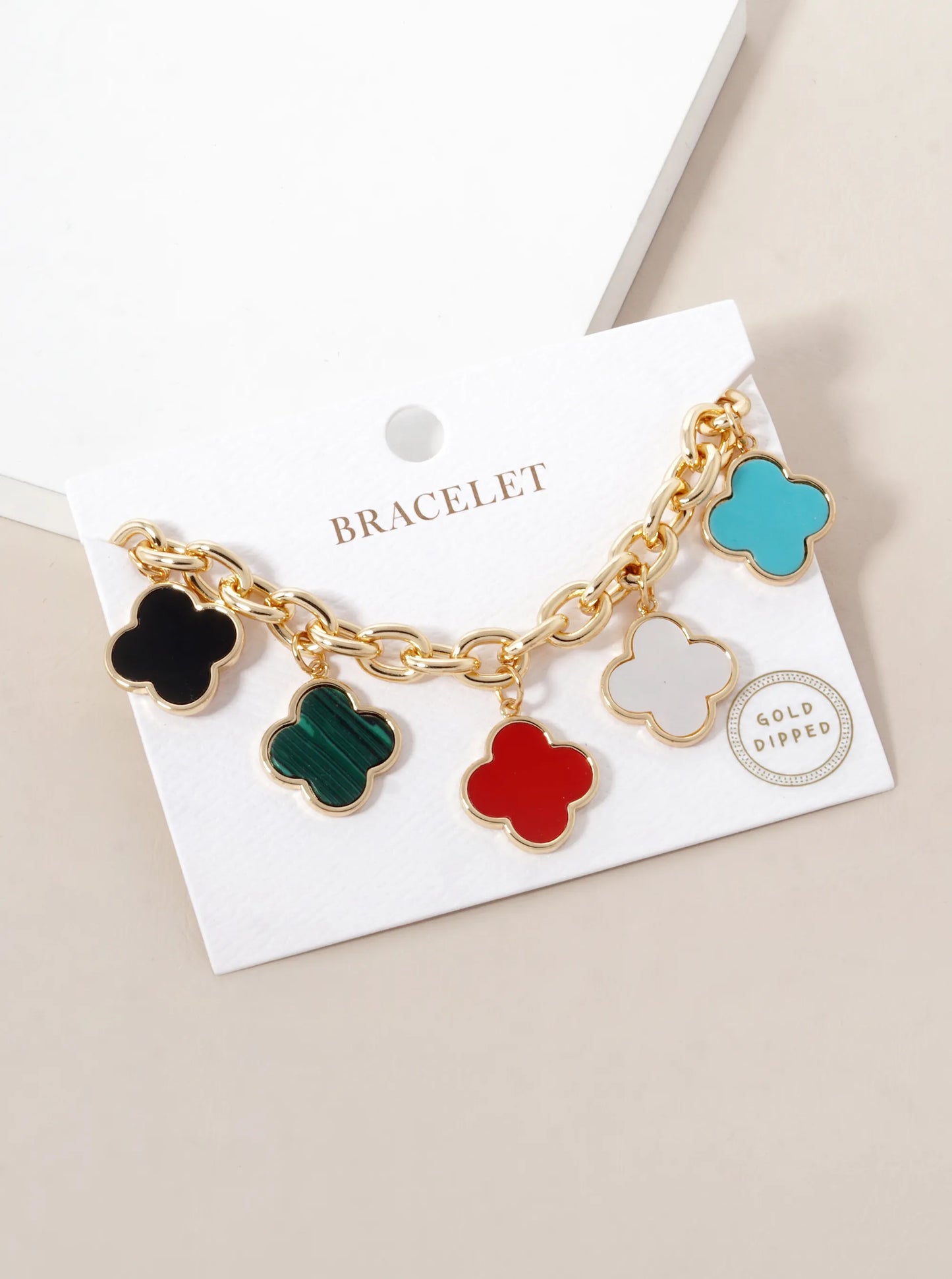 18K Gold Dipped Five Quatrefoil Charms Link Chain Bracelet