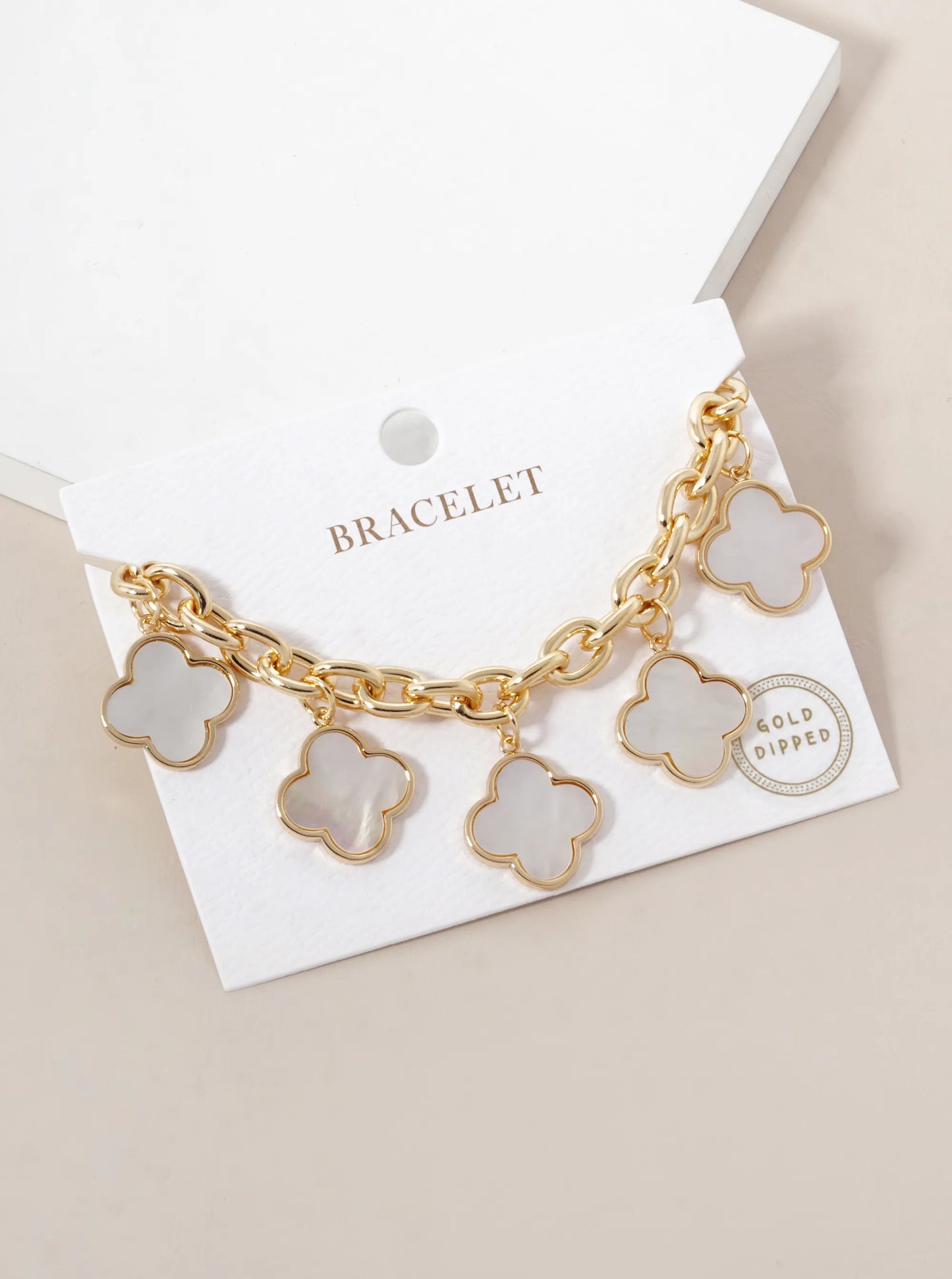 18K Gold Dipped Five Quatrefoil Charms Link Chain Bracelet