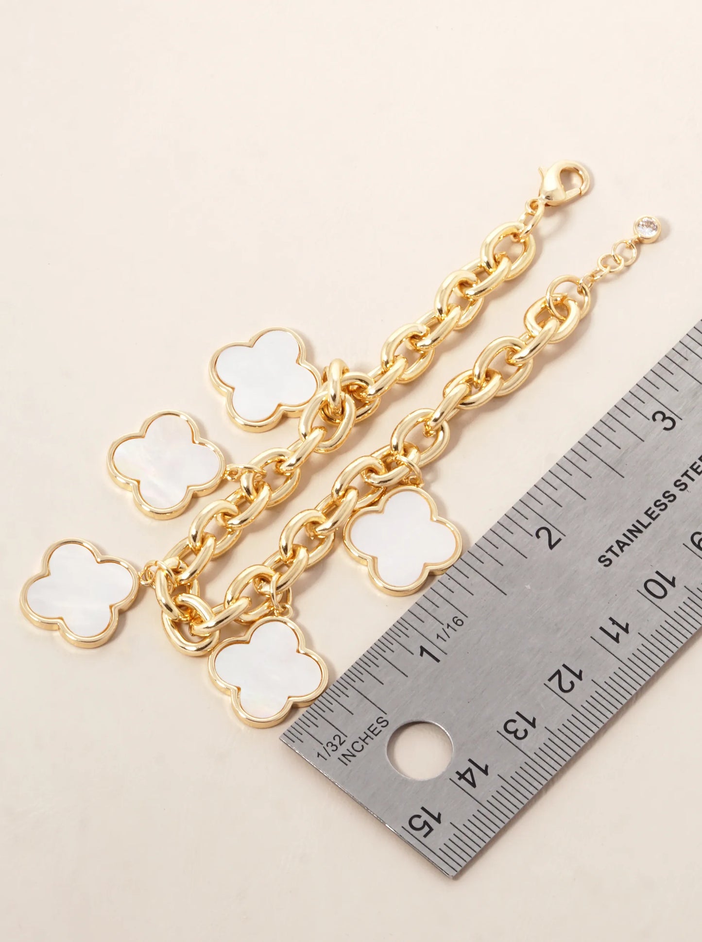 18K Gold Dipped Five Quatrefoil Charms Link Chain Bracelet