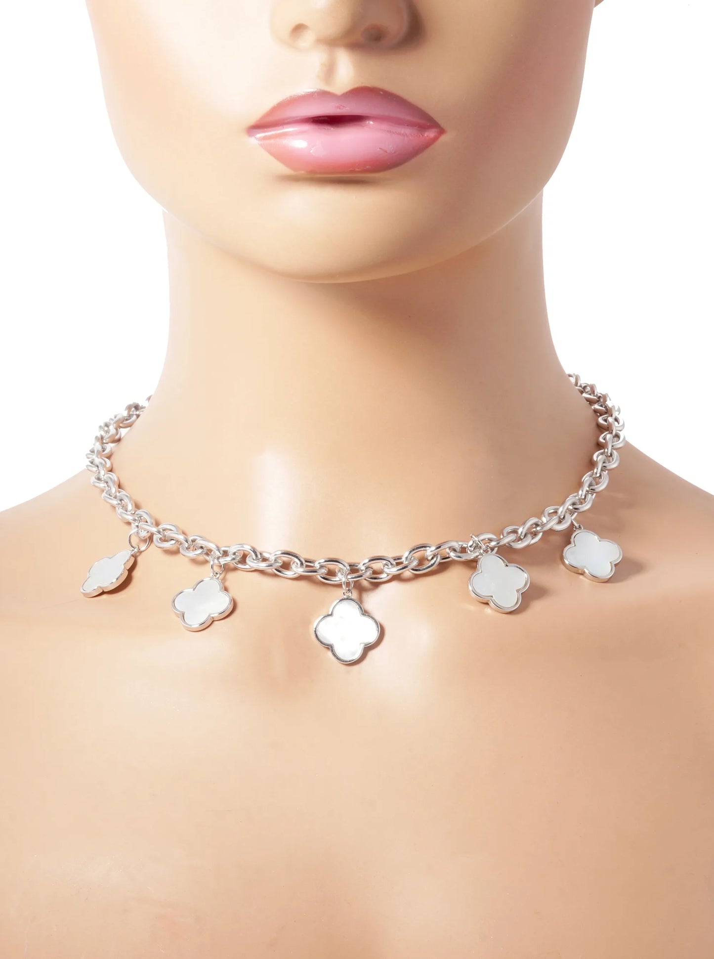18K Gold Dipped Five Quatrefoil Link Chain Necklace