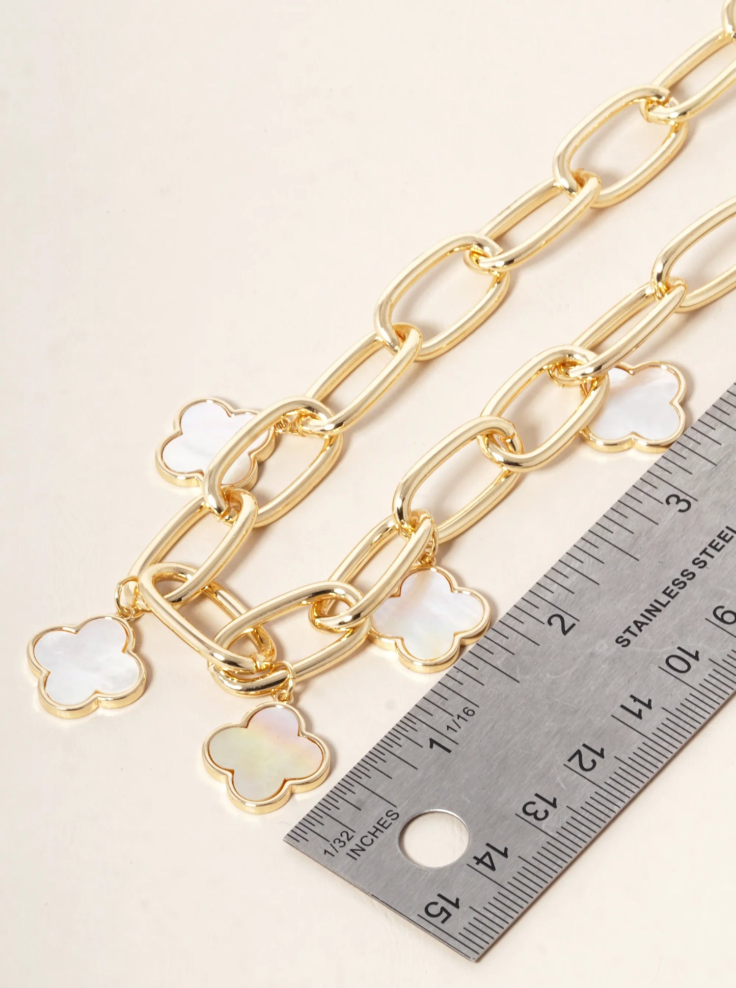 18K Gold Dipped Five Semi-Precious Quatrefoil Chain Necklace