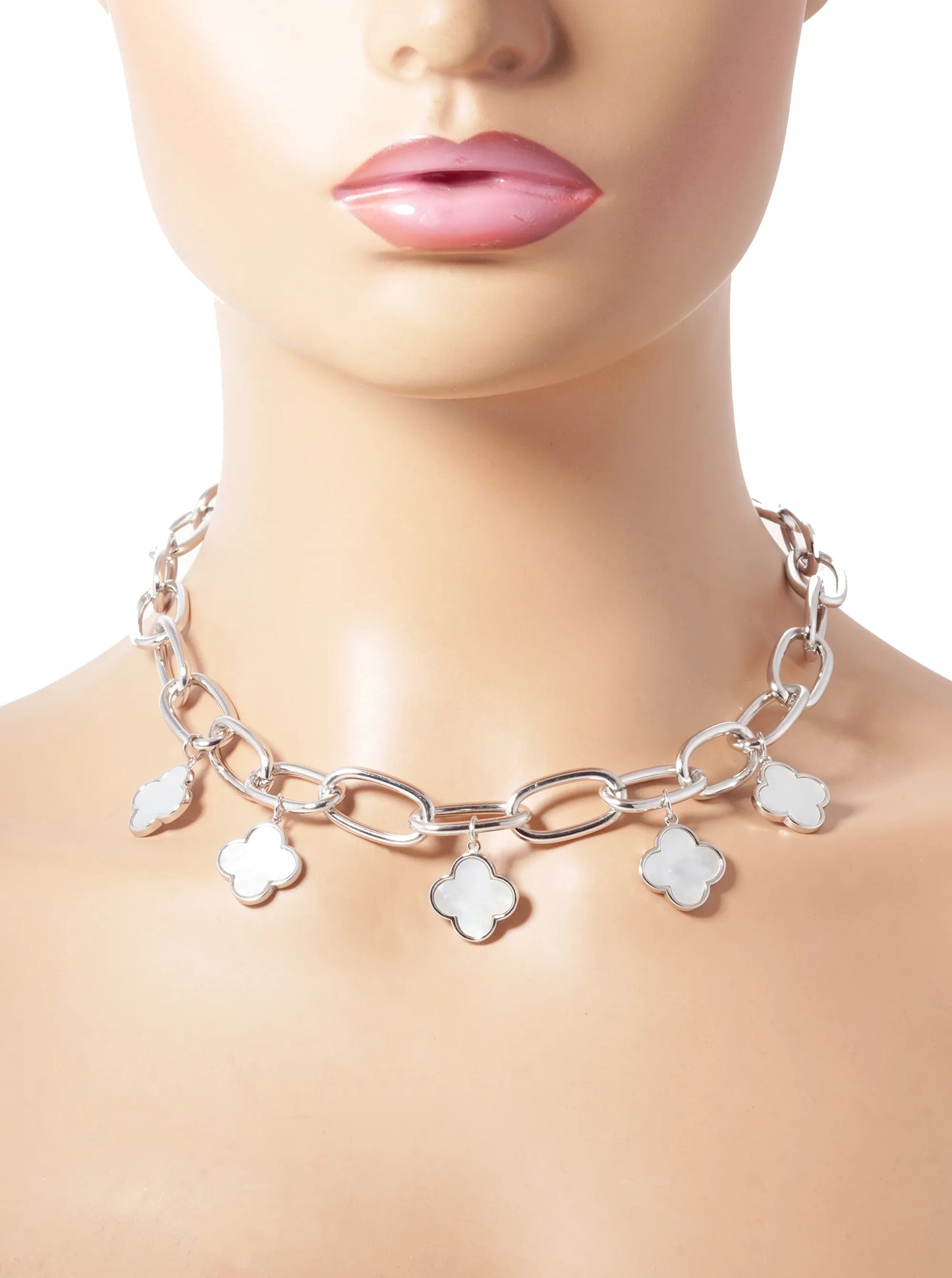 18K Gold Dipped Five Semi-Precious Quatrefoil Chain Necklace