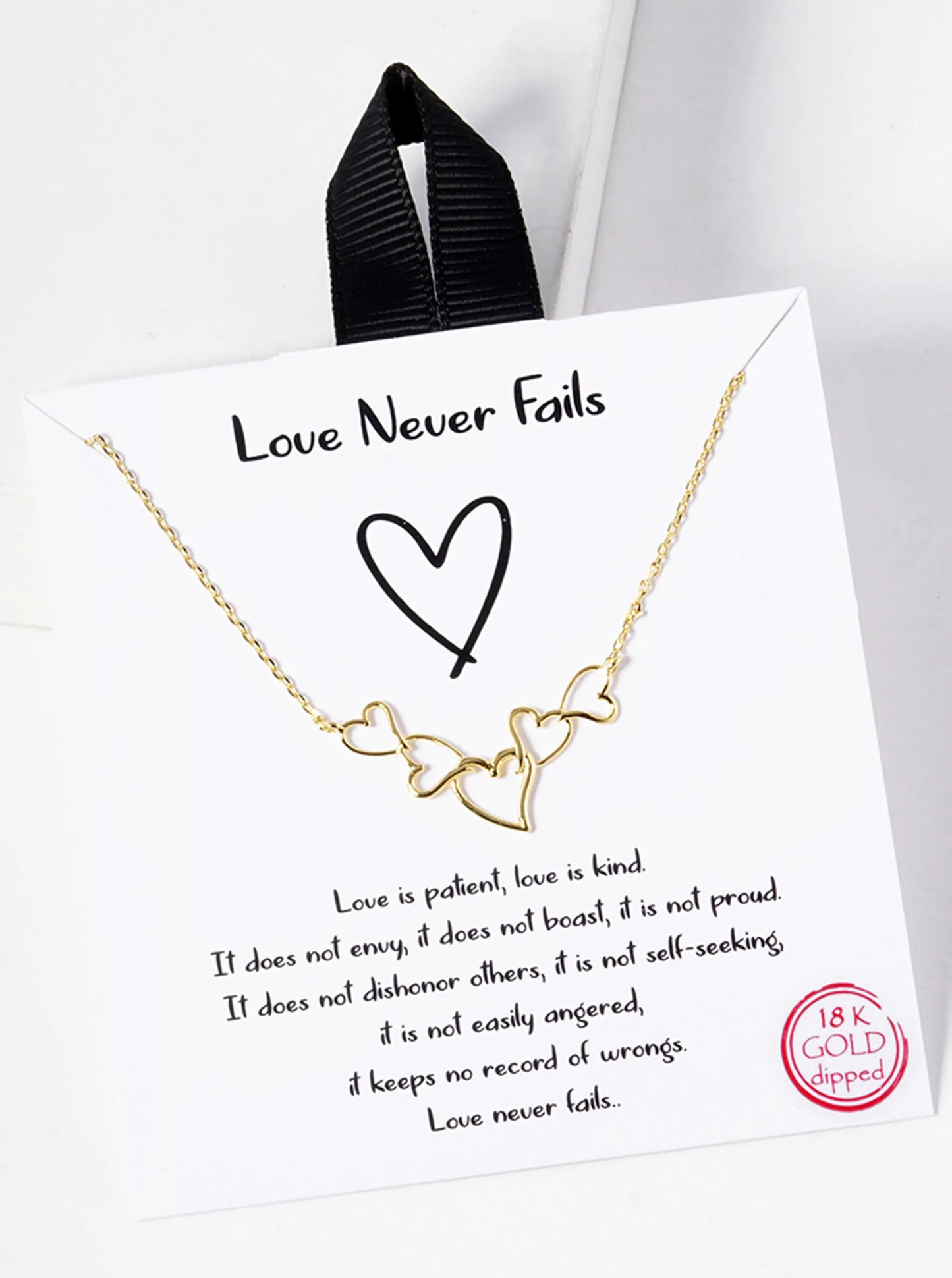18K-Gold-Dipped Five Wire Hearts Connected In-a-Curved-Shape Pendant Necklace