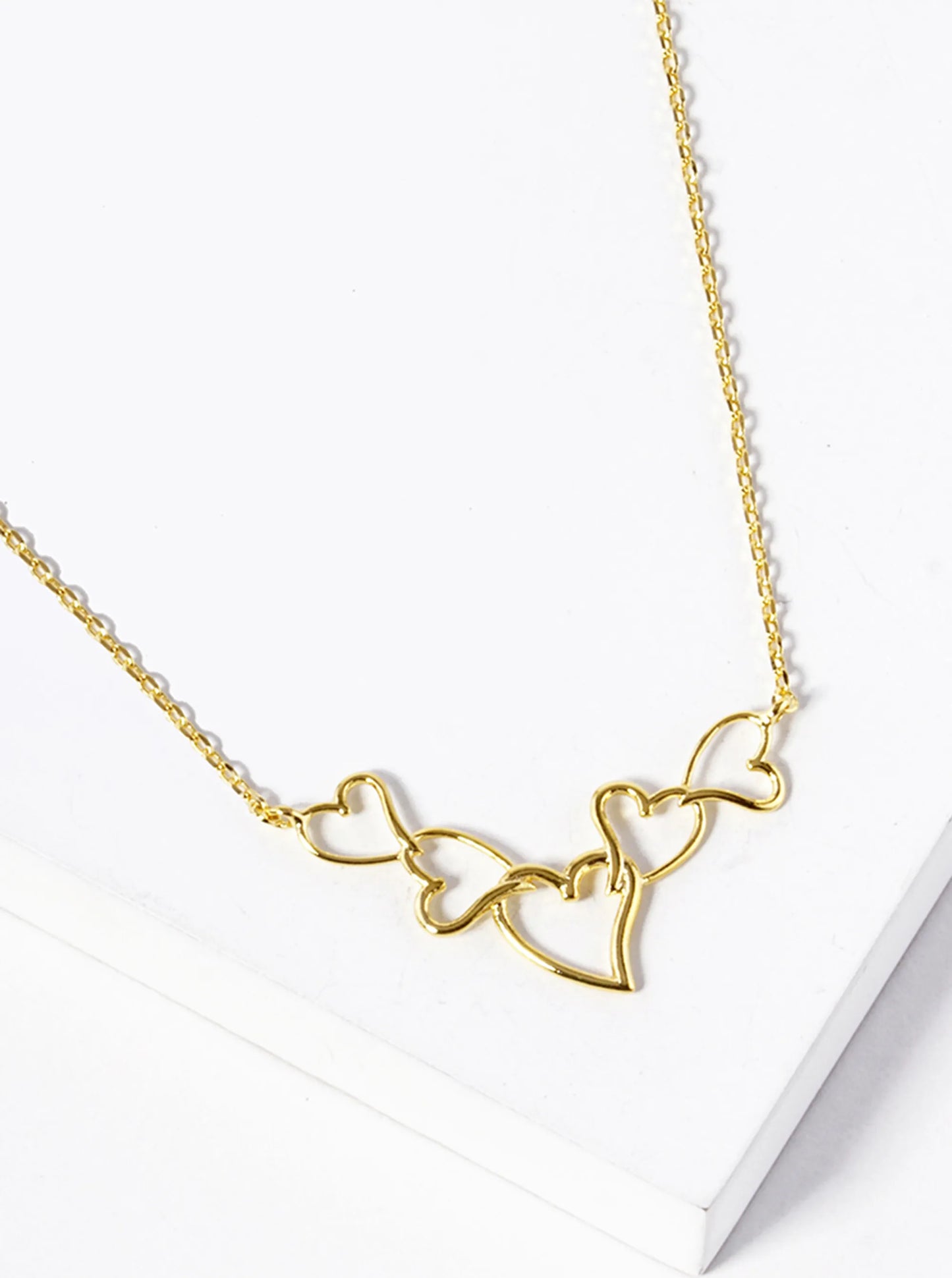 18K-Gold-Dipped Five Wire Hearts Connected In-a-Curved-Shape Pendant Necklace