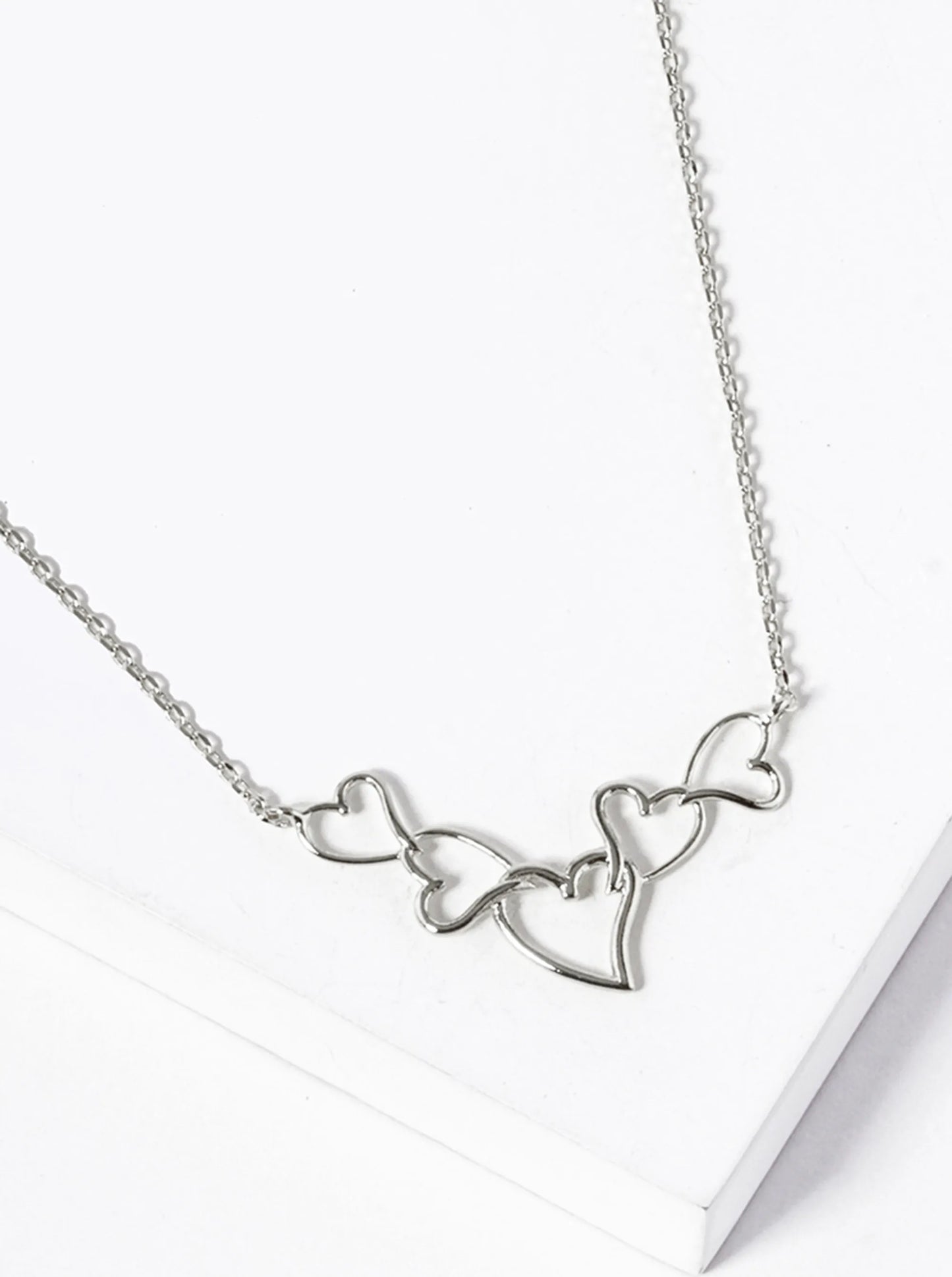 18K-Gold-Dipped Five Wire Hearts Connected In-a-Curved-Shape Pendant Necklace