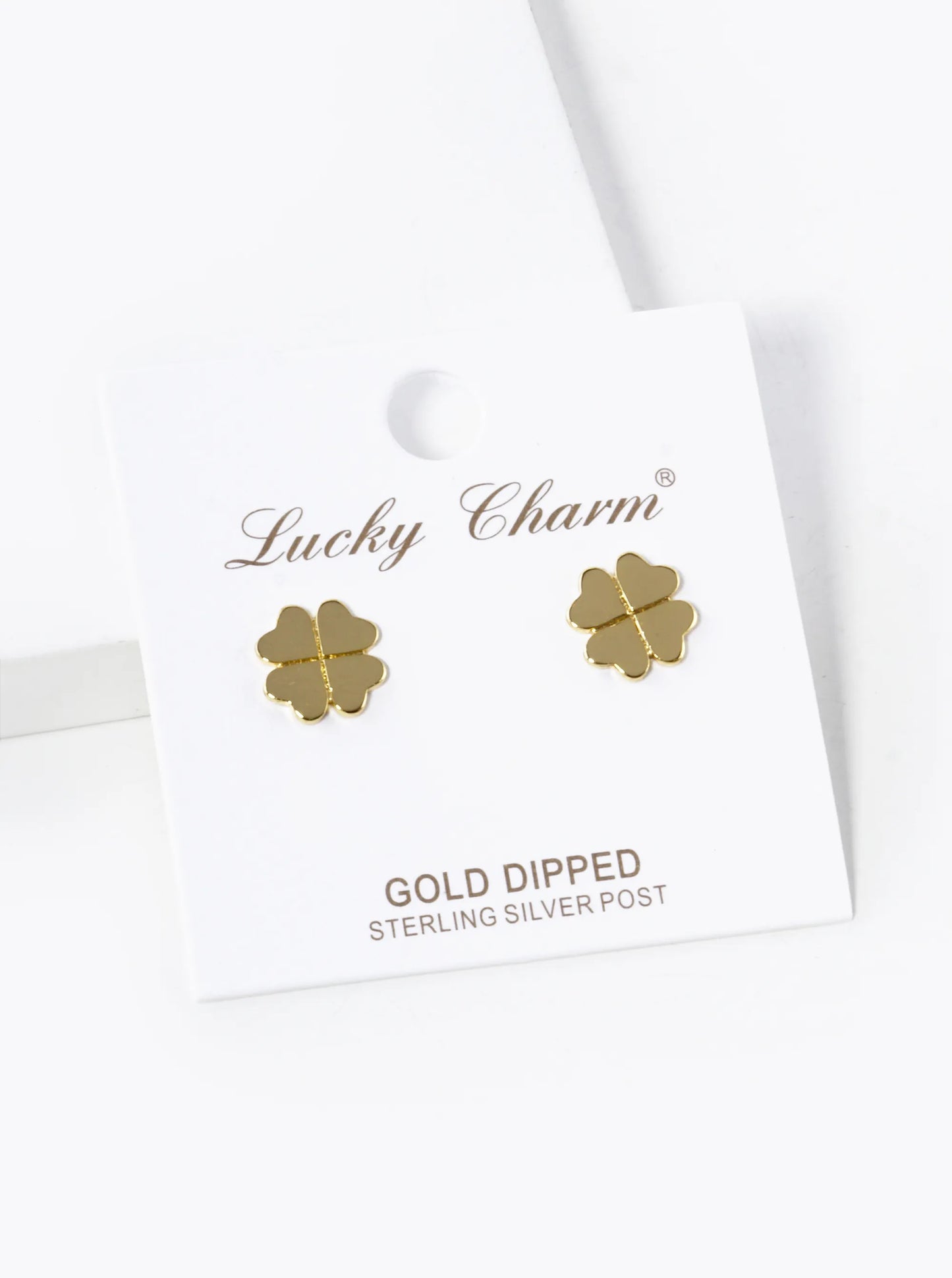 18K Gold Dipped Flat Brass 4-Leaf Clover Stud Earrings