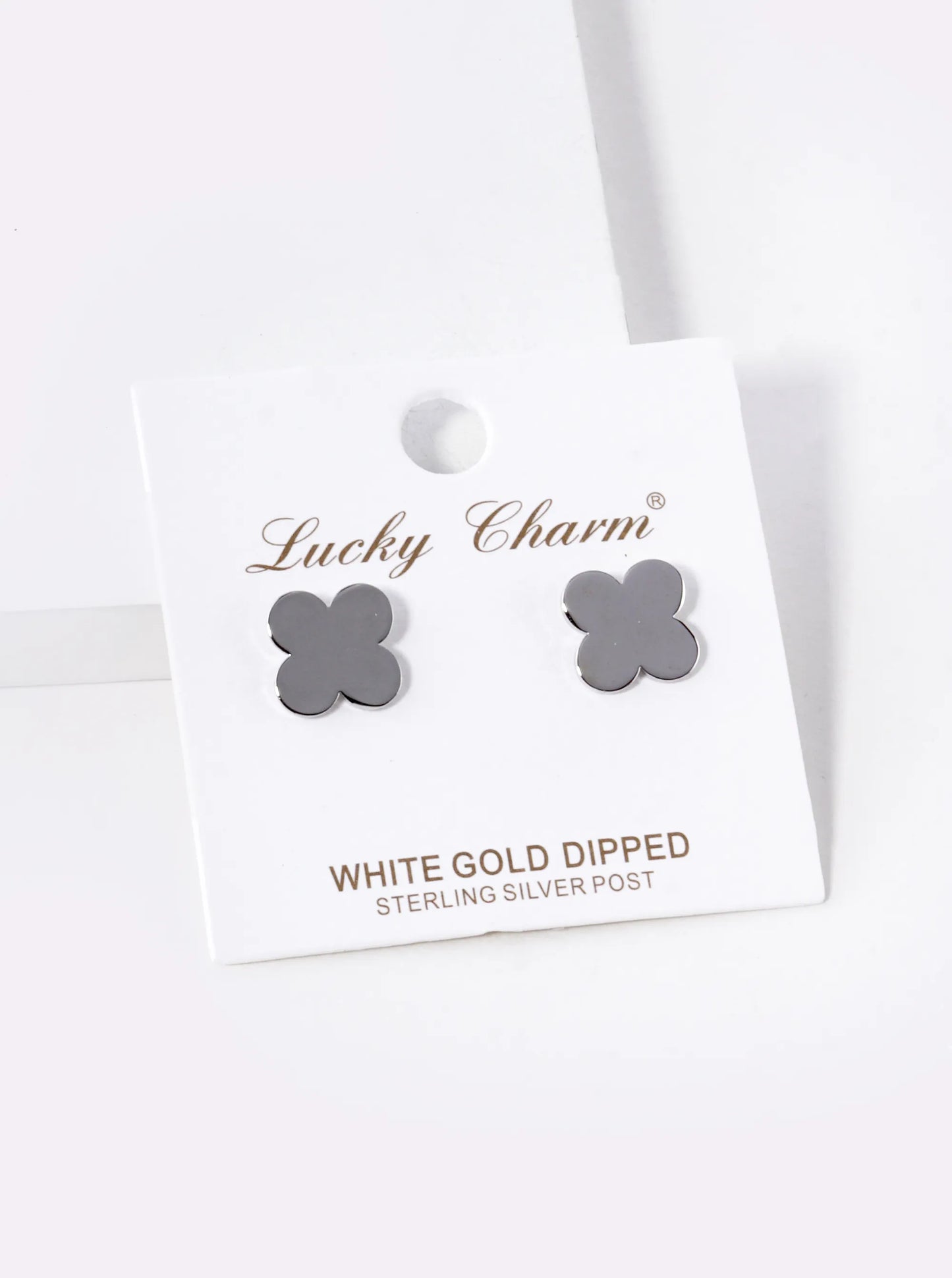 18K Gold Dipped Flat Brass Four Leaf Clover Stud Earrings