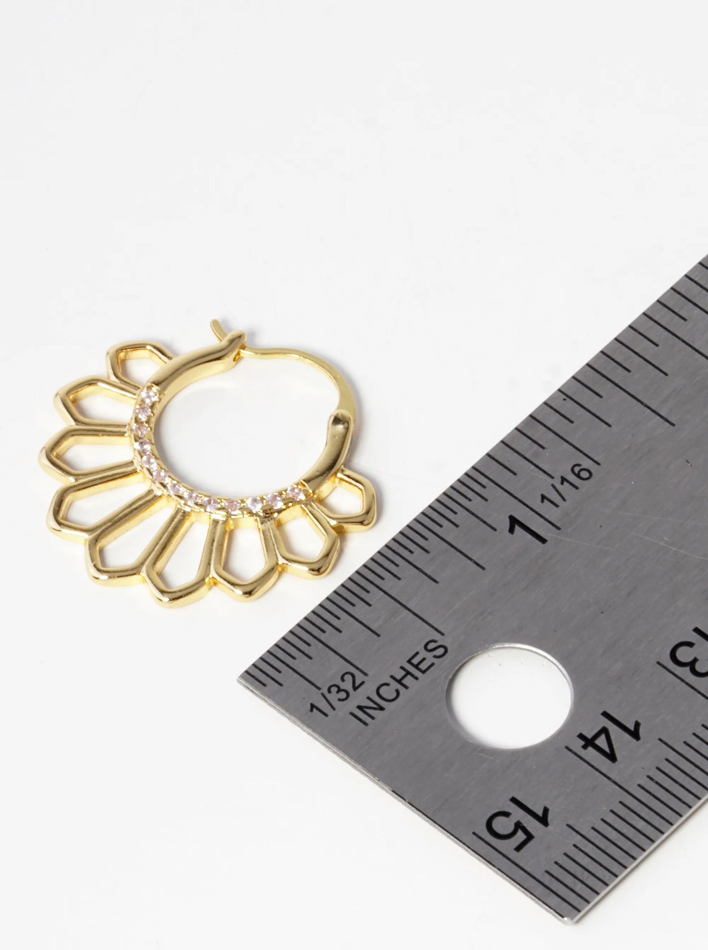 18K Gold Dipped Flower Motif Brass Pin Catch Hoop Earrings