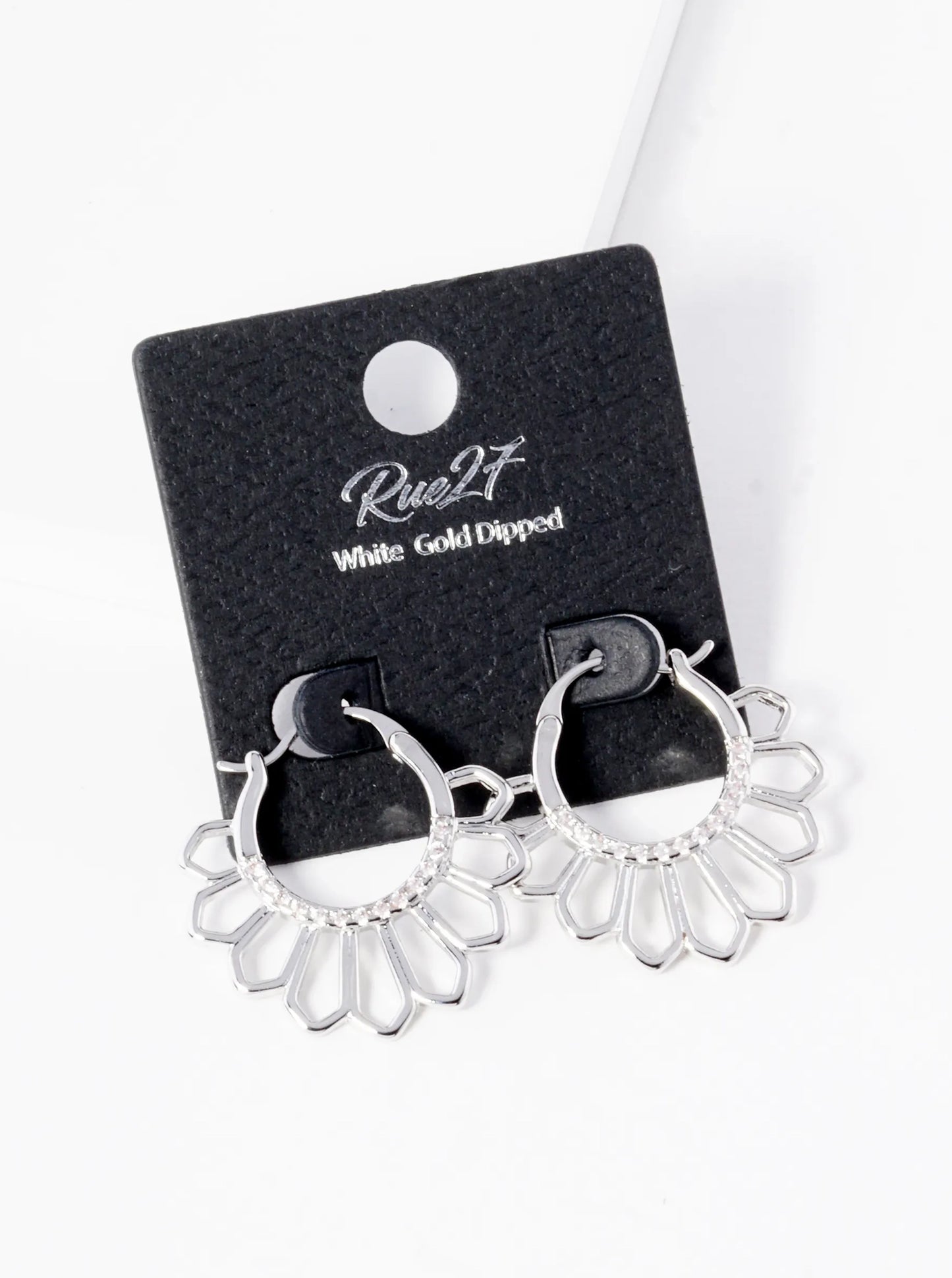 18K Gold Dipped Flower Motif Brass Pin Catch Hoop Earrings