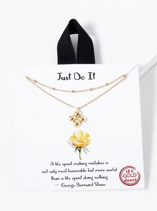 18K Gold Dipped Four-Leaf Clover Quatrefoil Pendant Layered Necklace