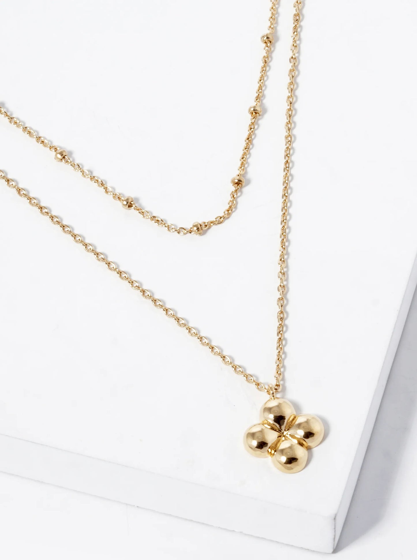 18K Gold Dipped Four-Leaf Clover Quatrefoil Pendant Layered Necklace