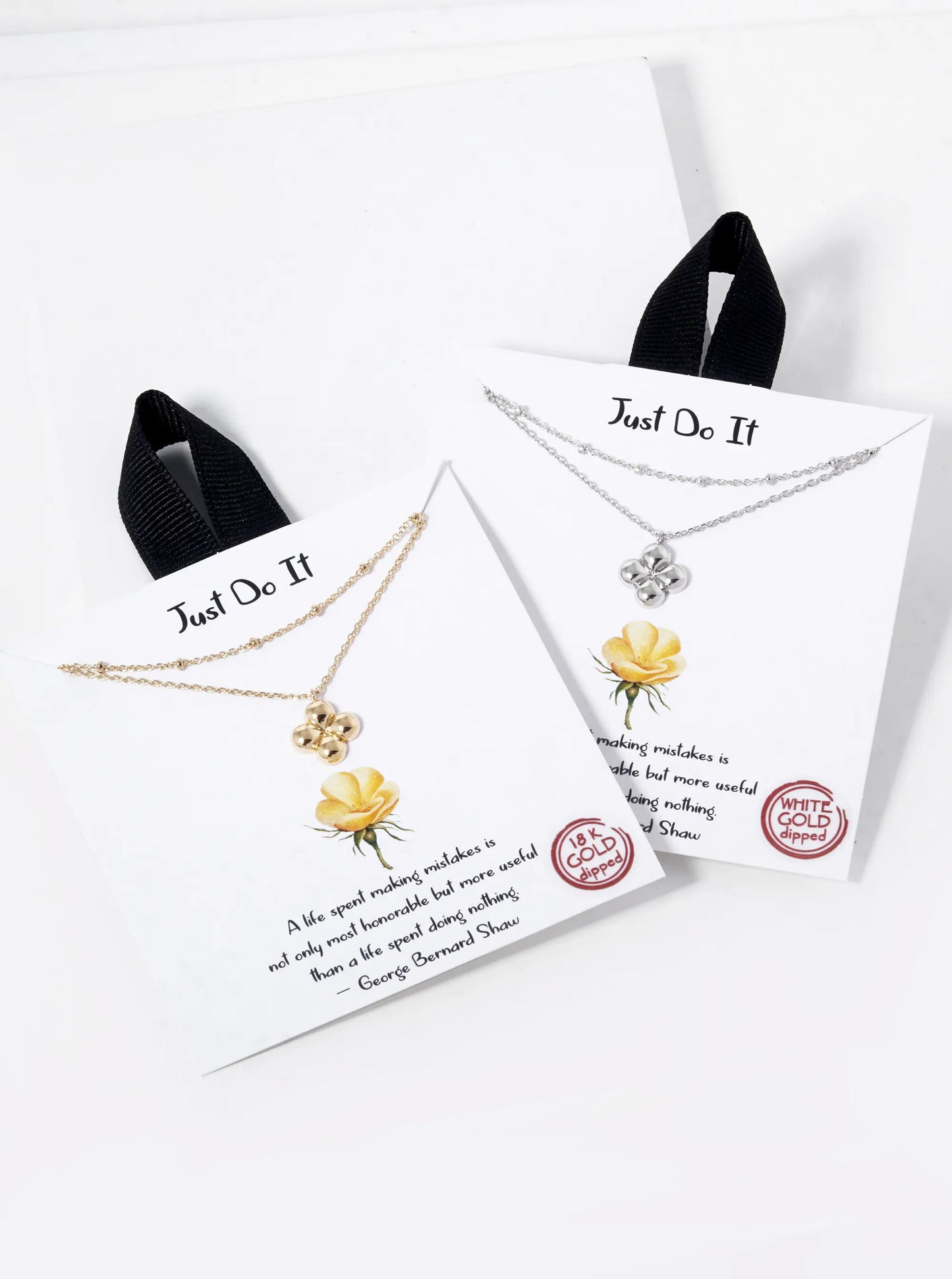 18K Gold Dipped Four-Leaf Clover Quatrefoil Pendant Layered Necklace