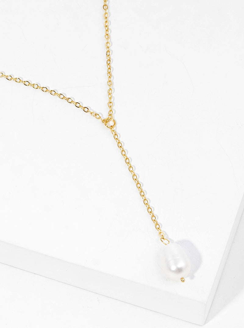 18K-Gold-Dipped Freshwater-Pearl Chain Drop Lariat Necklace