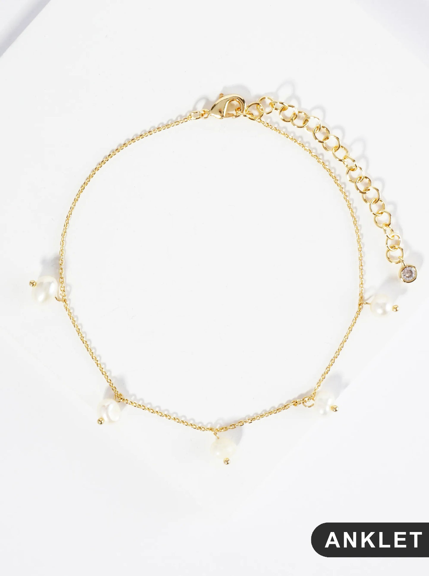 18K Gold Dipped Freshwater Pearl Charms Brass Chain Anklet