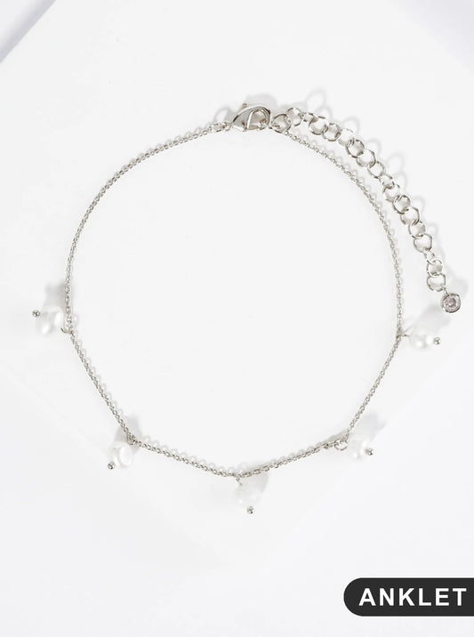 18K Gold Dipped Freshwater Pearl Charms Brass Chain Anklet