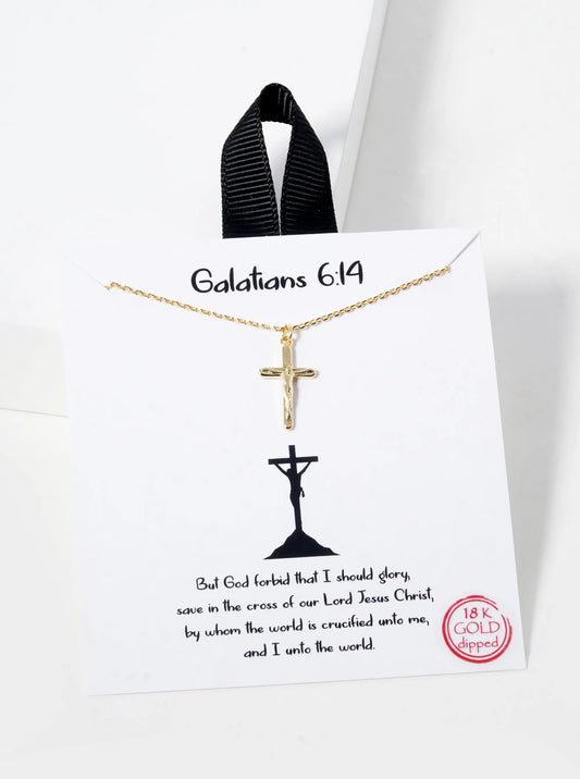 18K Gold Dipped Galatians 6 14 Cross Pendant Necklace