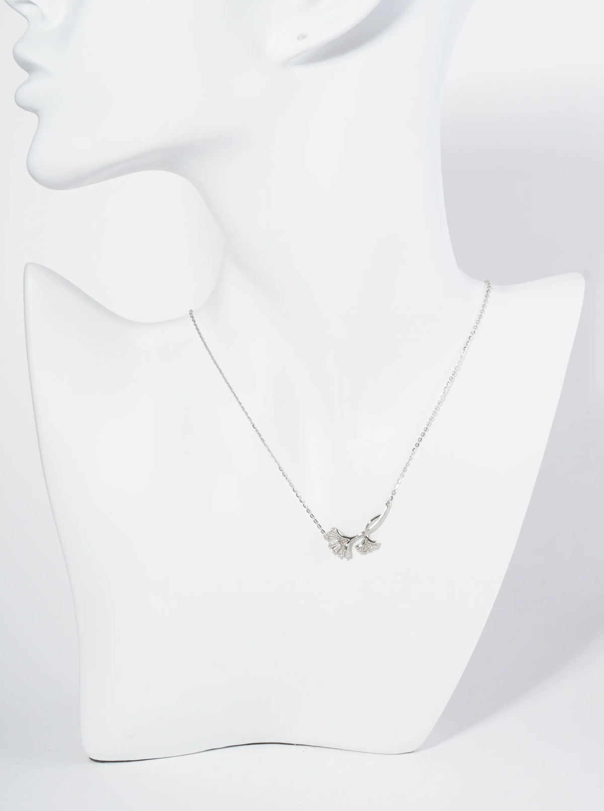 18K Gold Dipped Ginkgo Leaf Pendant Cubic Zirconia Necklace