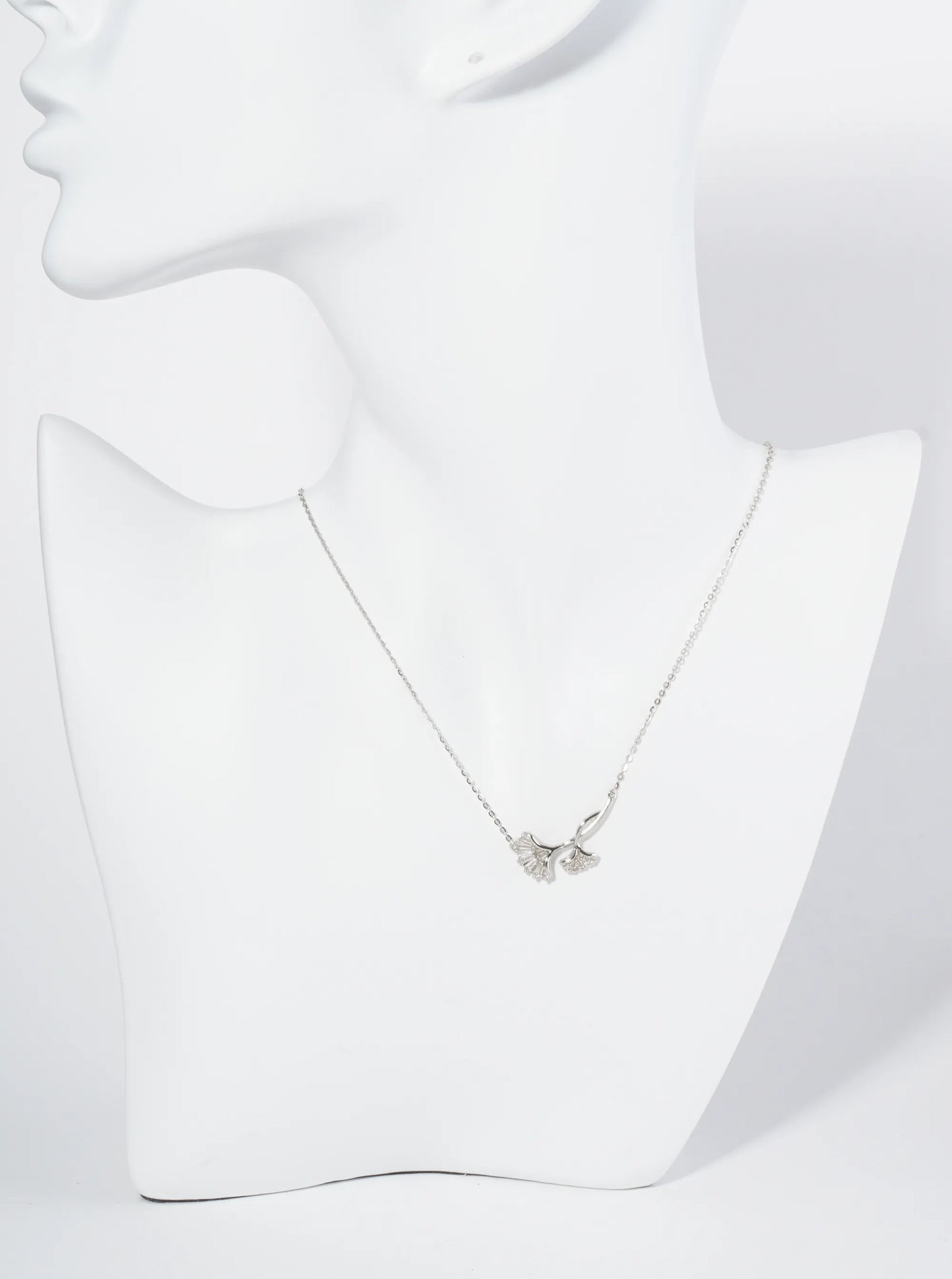 18K Gold Dipped Ginkgo Leaf Pendant Cubic Zirconia Necklace