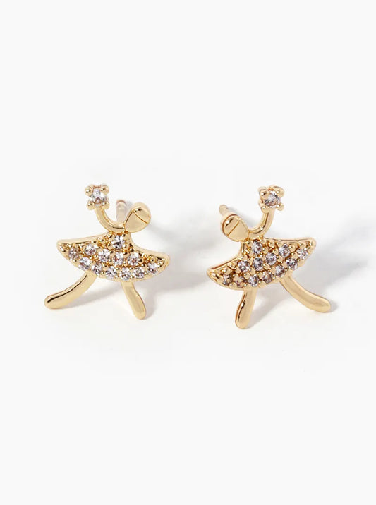 18K Gold Dipped Girl With A CZ Stone Stud Earrings