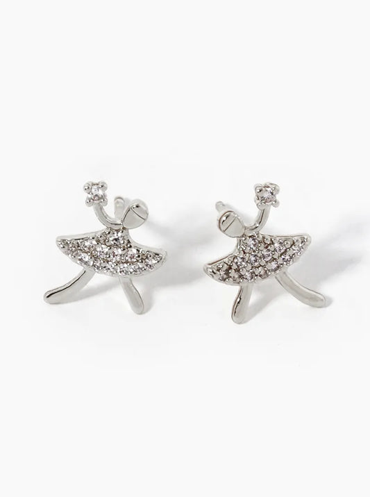 18K Gold Dipped Girl With A CZ Stone Stud Earrings