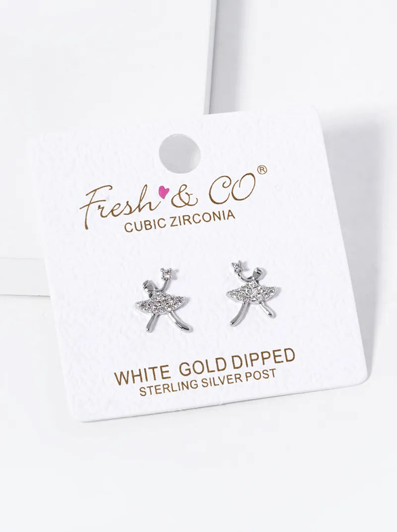 18K Gold Dipped Girl With A CZ Stone Stud Earrings