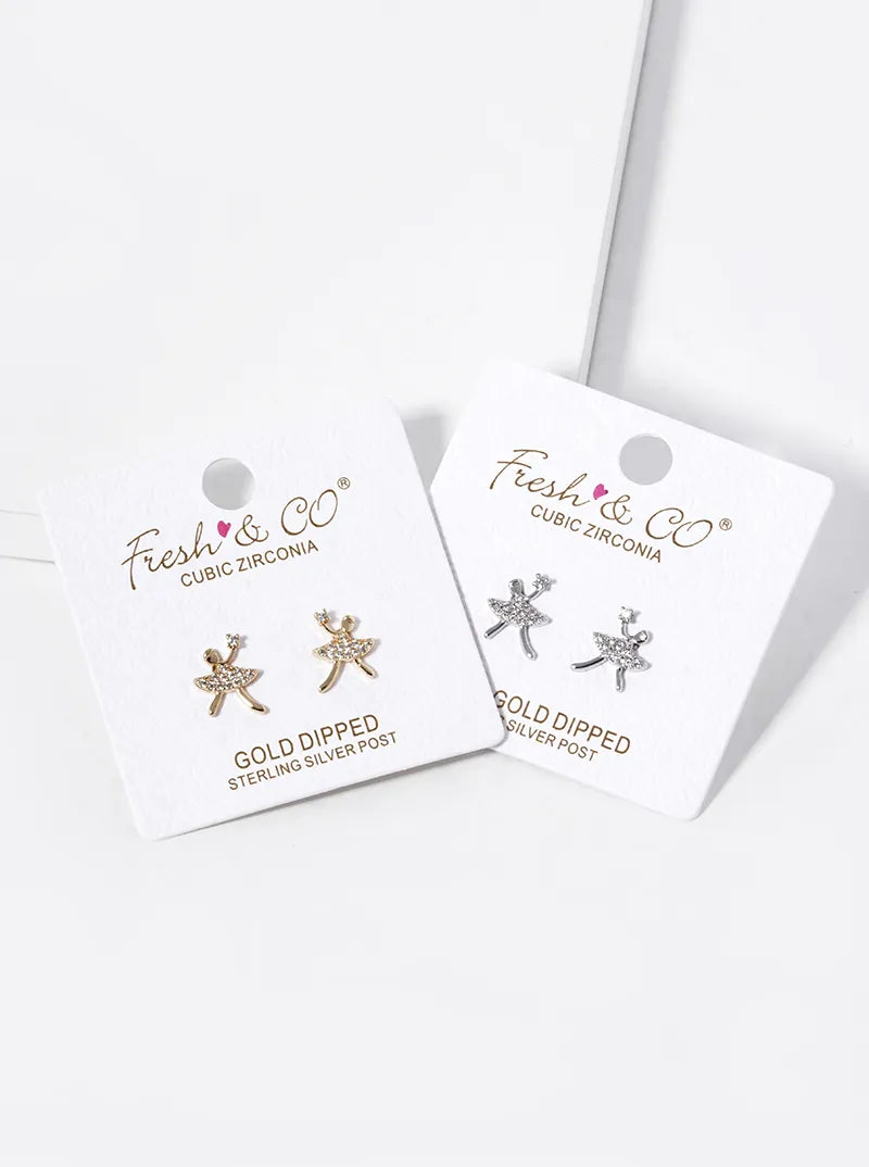 18K Gold Dipped Girl With A CZ Stone Stud Earrings