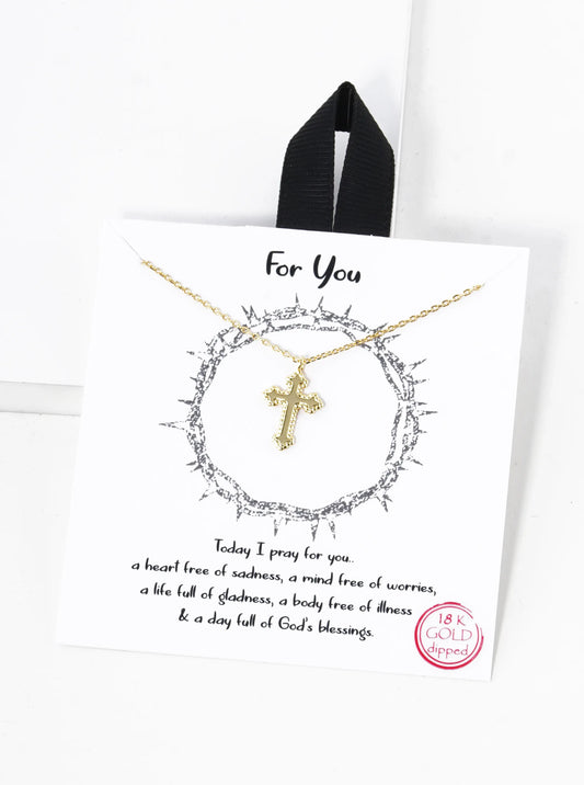 18K Gold Dipped Gothic Cross Pendant Necklace