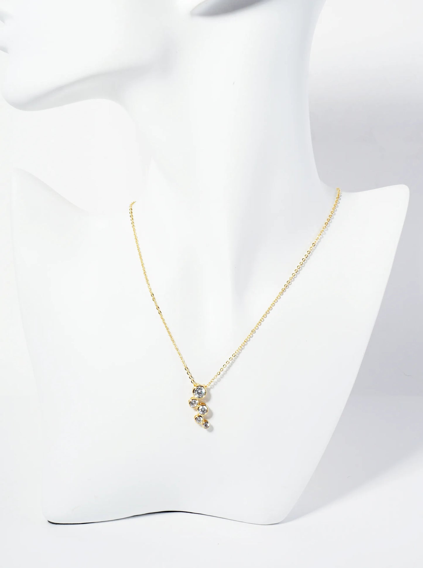 18K Gold Dipped Graduated Five CZ Stones Pendant Necklace