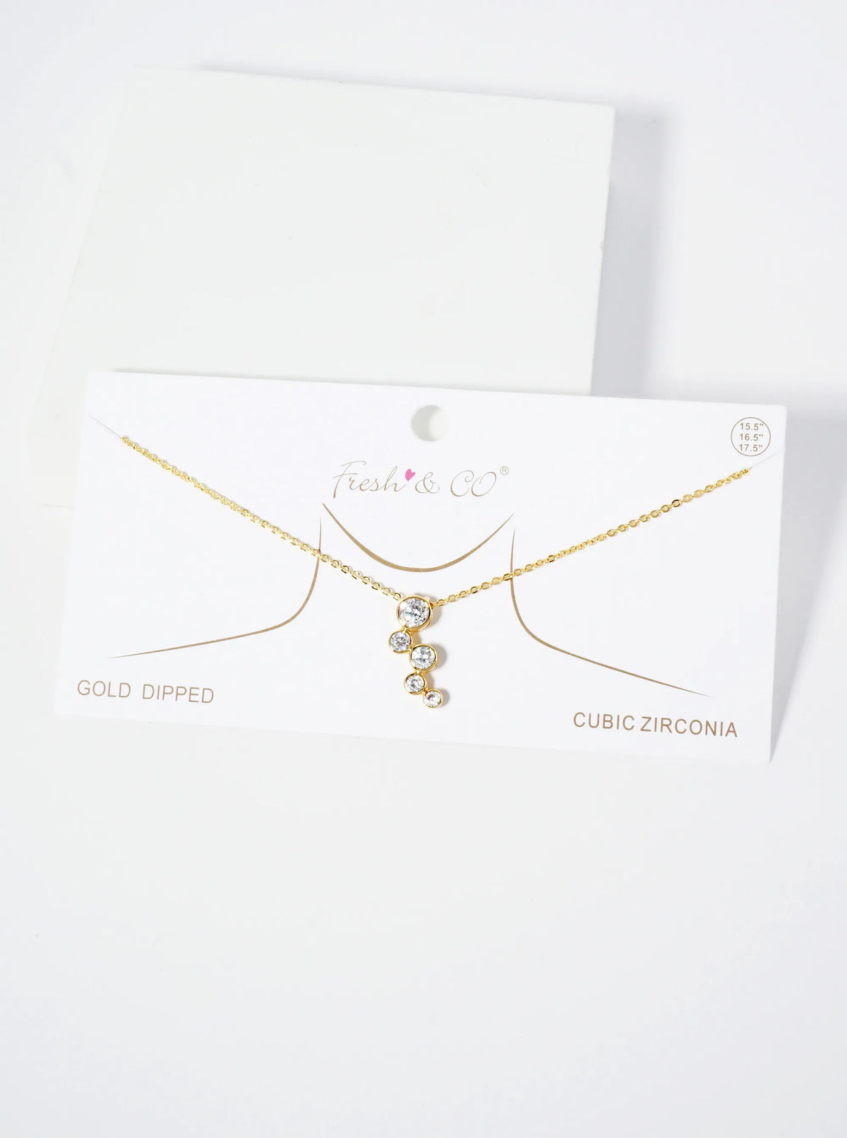 18K Gold Dipped Graduated Five CZ Stones Pendant Necklace