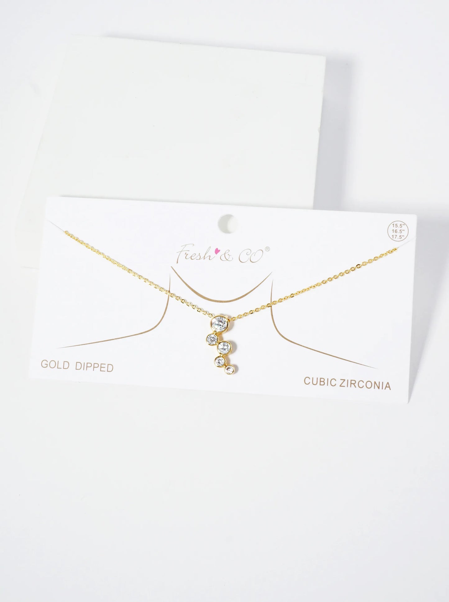 18K Gold Dipped Graduated Five CZ Stones Pendant Necklace