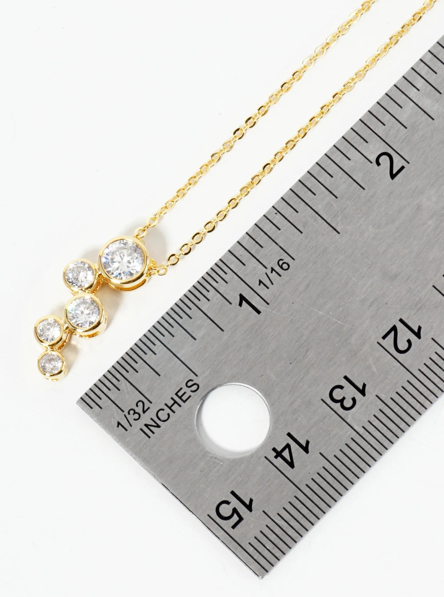 18K Gold Dipped Graduated Five CZ Stones Pendant Necklace