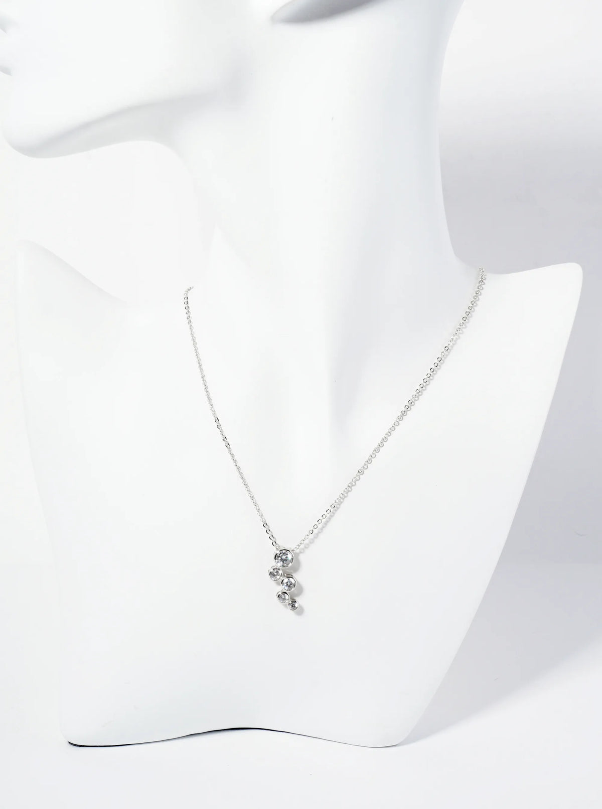 18K Gold Dipped Graduated Five CZ Stones Pendant Necklace