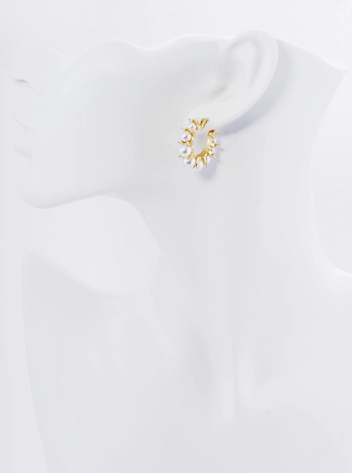 18K Gold Dipped Graduated Pearl And Cubic Zirconia 20mm Hoop Earrings