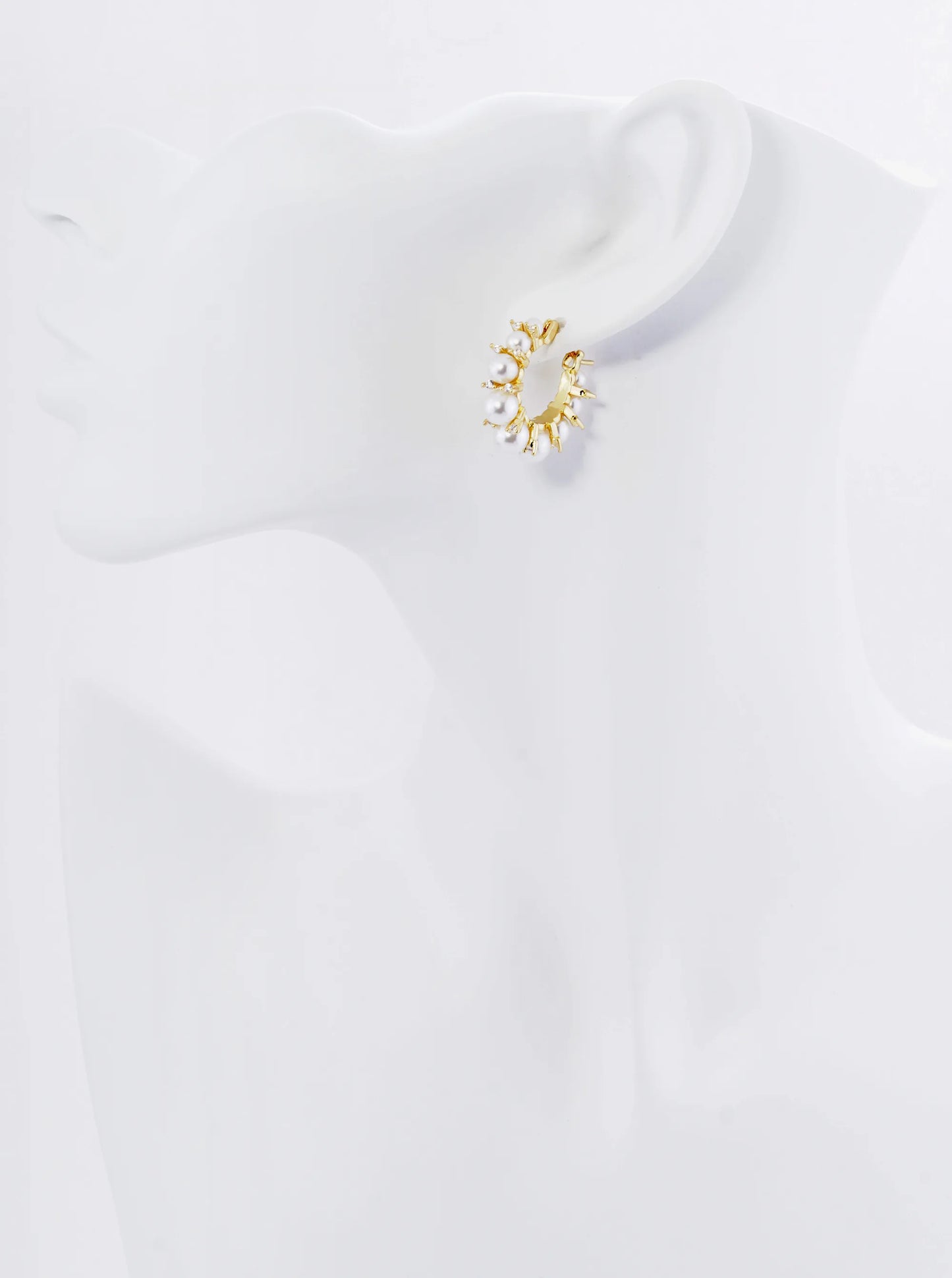 18K Gold Dipped Graduated Pearl And Cubic Zirconia 20mm Hoop Earrings