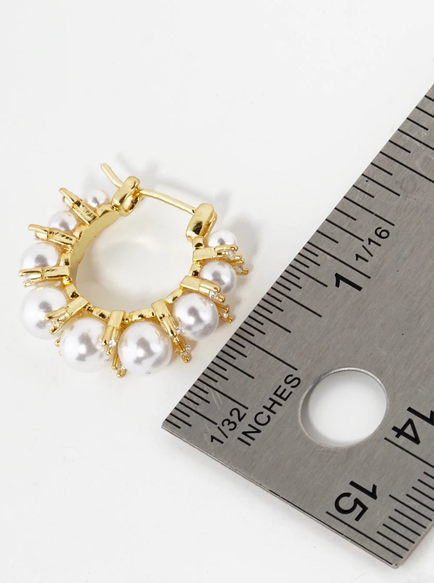 18K Gold Dipped Graduated Pearl And Cubic Zirconia 20mm Hoop Earrings