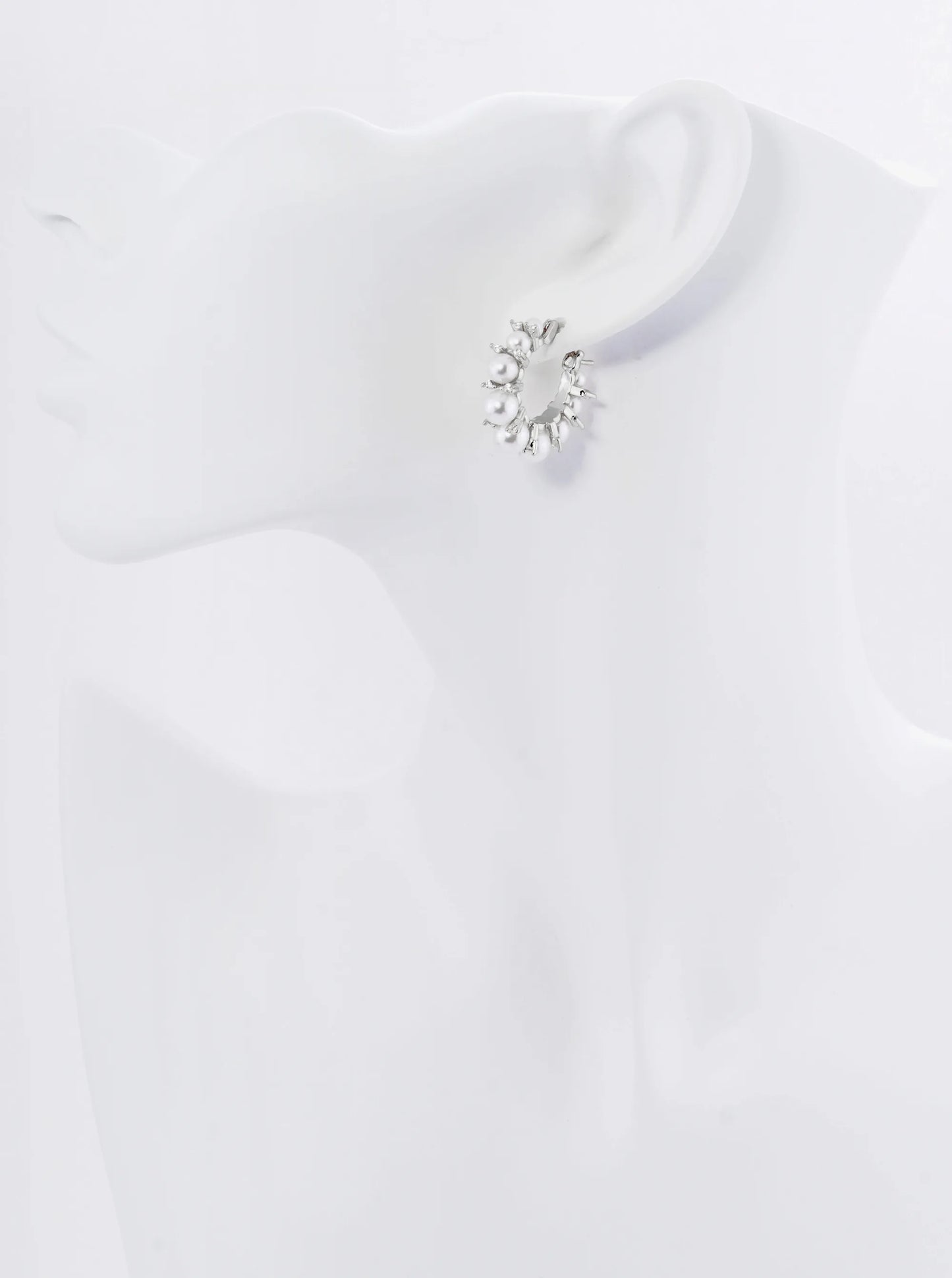 18K Gold Dipped Graduated Pearl And Cubic Zirconia 20mm Hoop Earrings