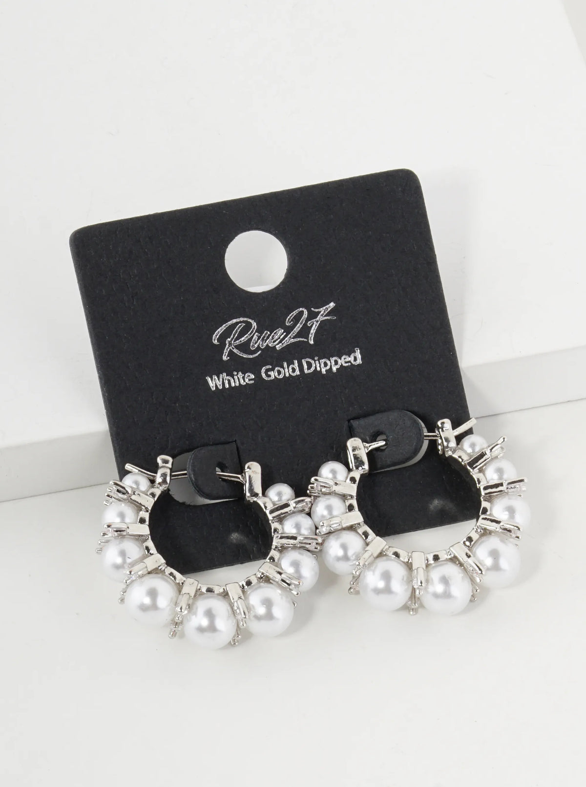 18K Gold Dipped Graduated Pearl And Cubic Zirconia 20mm Hoop Earrings