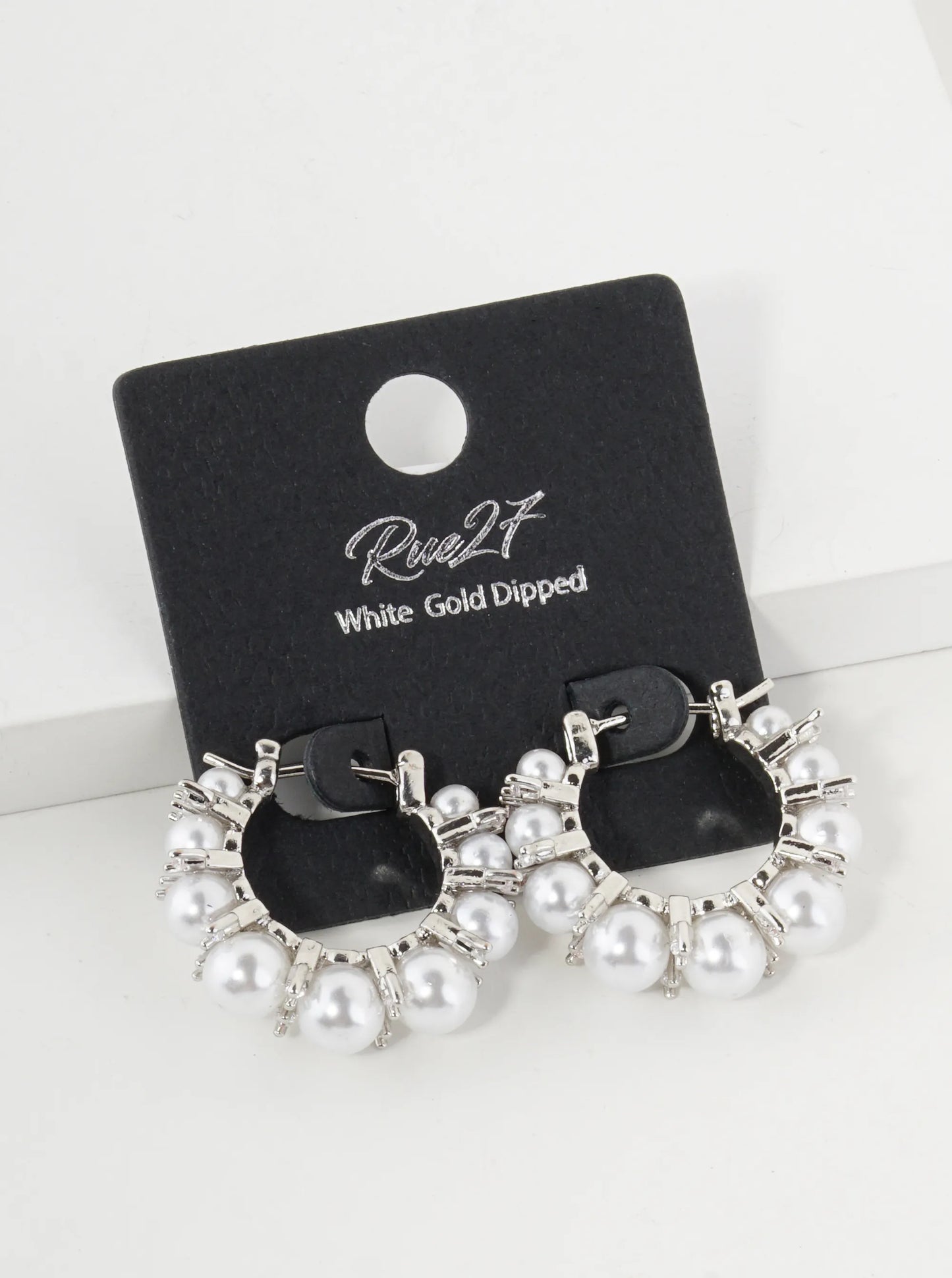 18K Gold Dipped Graduated Pearl And Cubic Zirconia 20mm Hoop Earrings